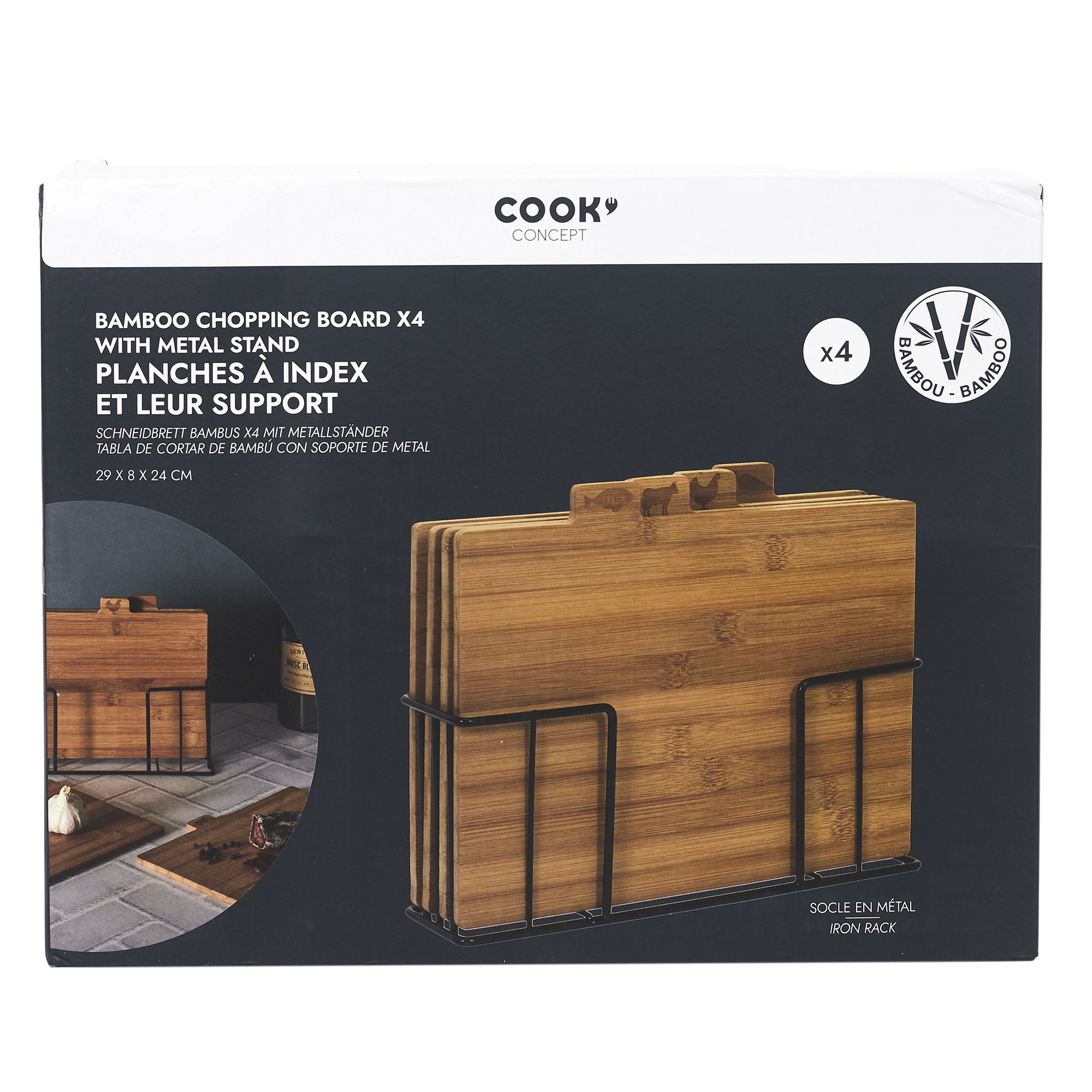 PLANCHE A DECOUPER BAMBOU X4 AVEC SOCLE METAL