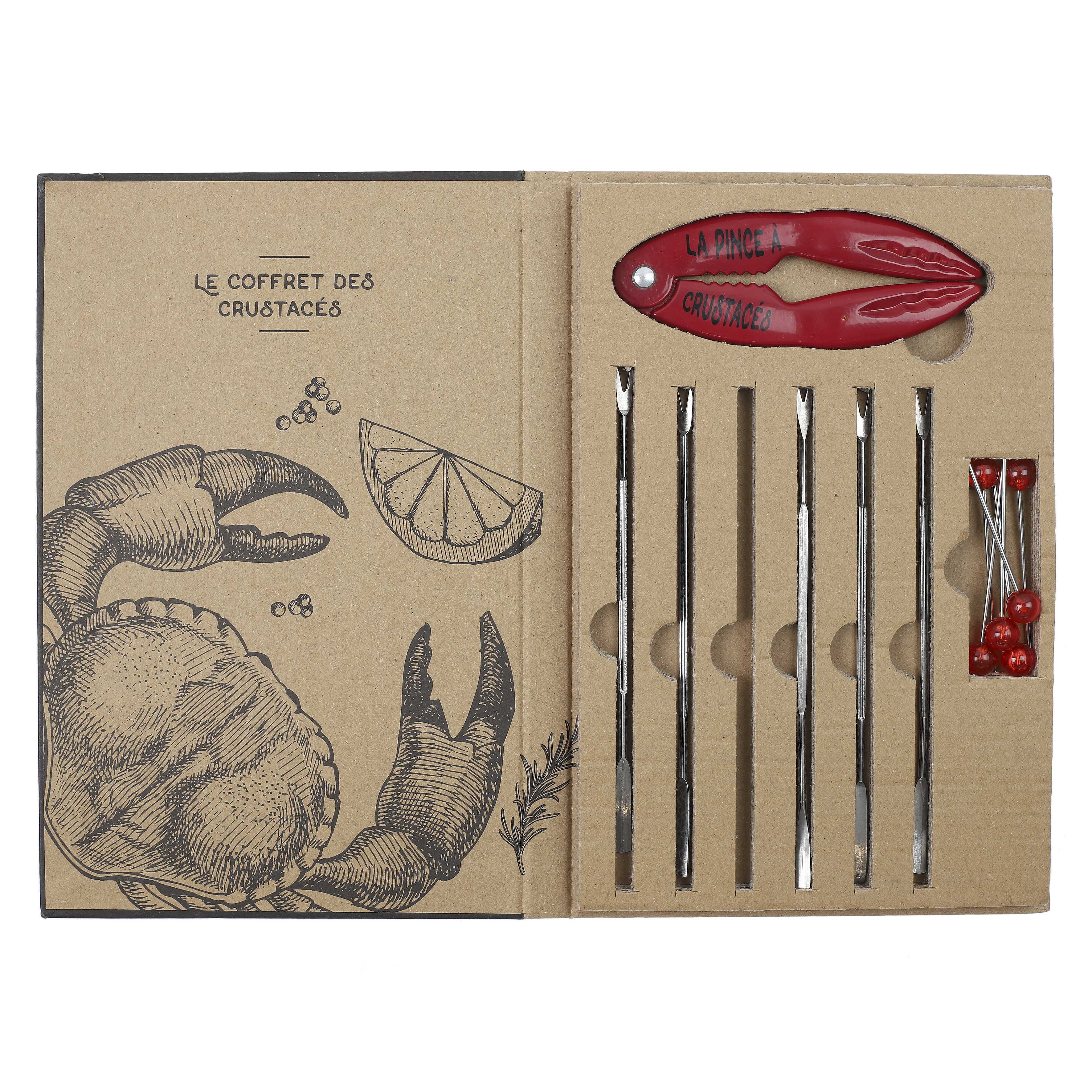 COFFRET CRUSTACES PINCE X1 PIQUE FOURCHETTE X6