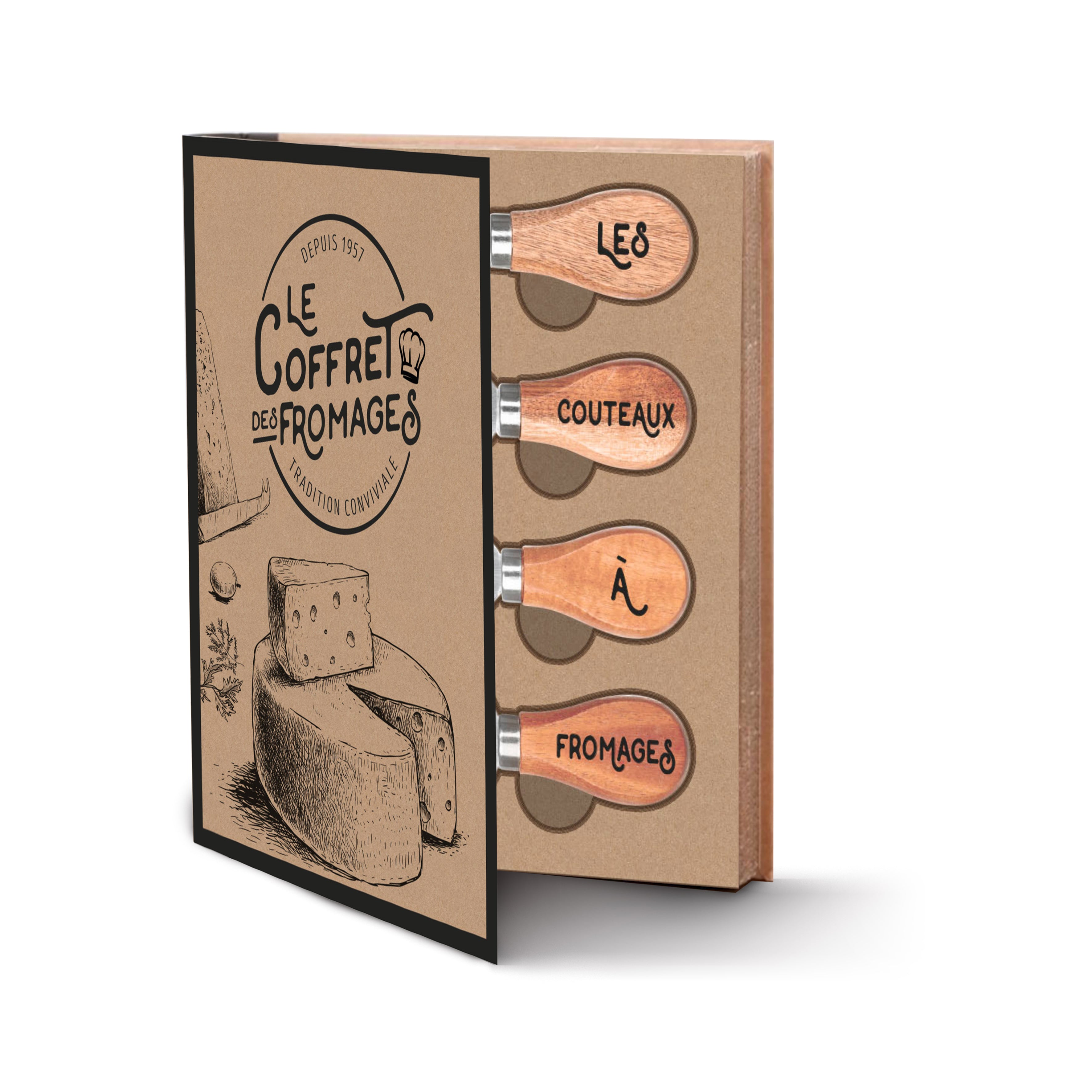 COFFRET FROMAGES COUTEAU X4 ET PLANCHE