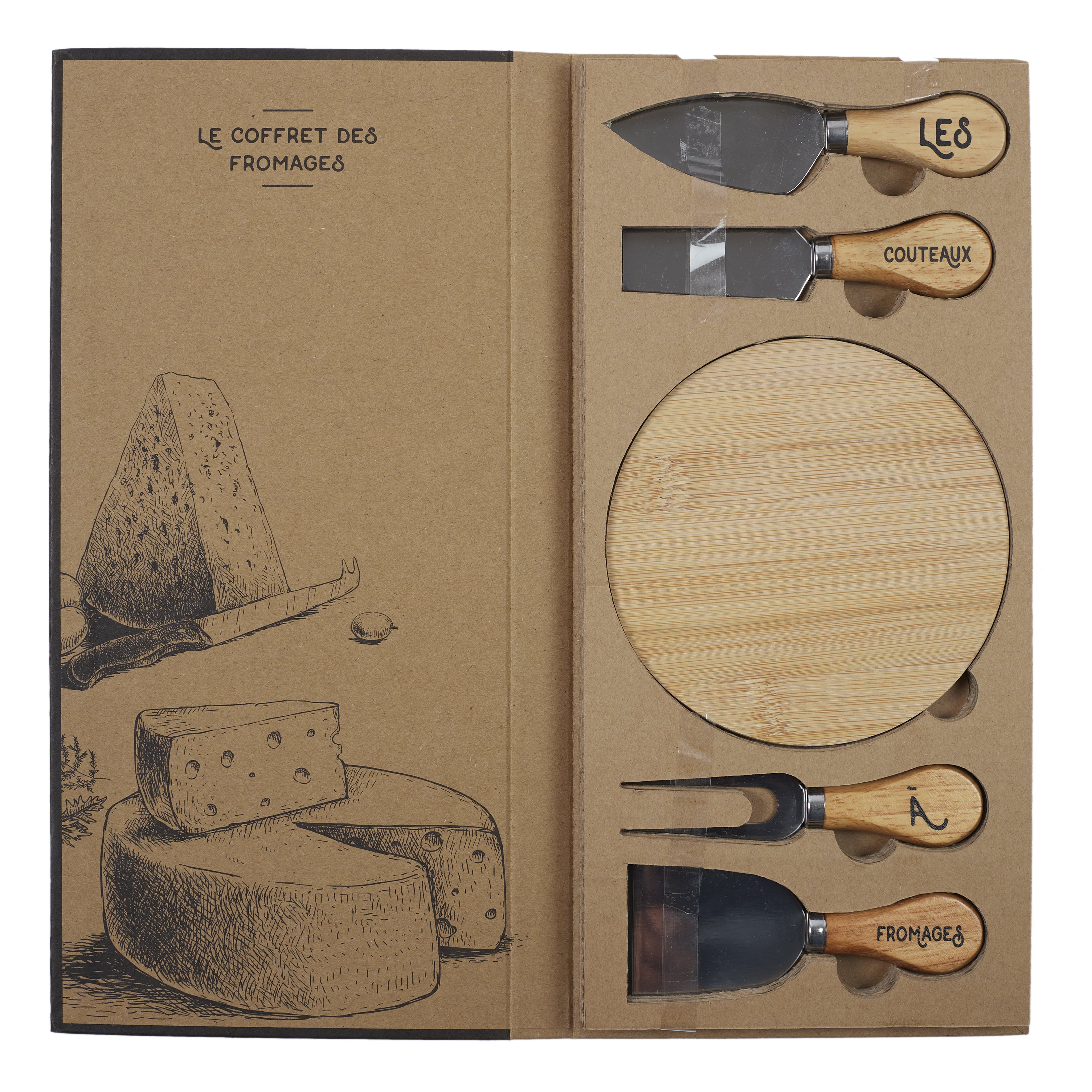 COFFRET FROMAGES COUTEAU X4 ET PLANCHE