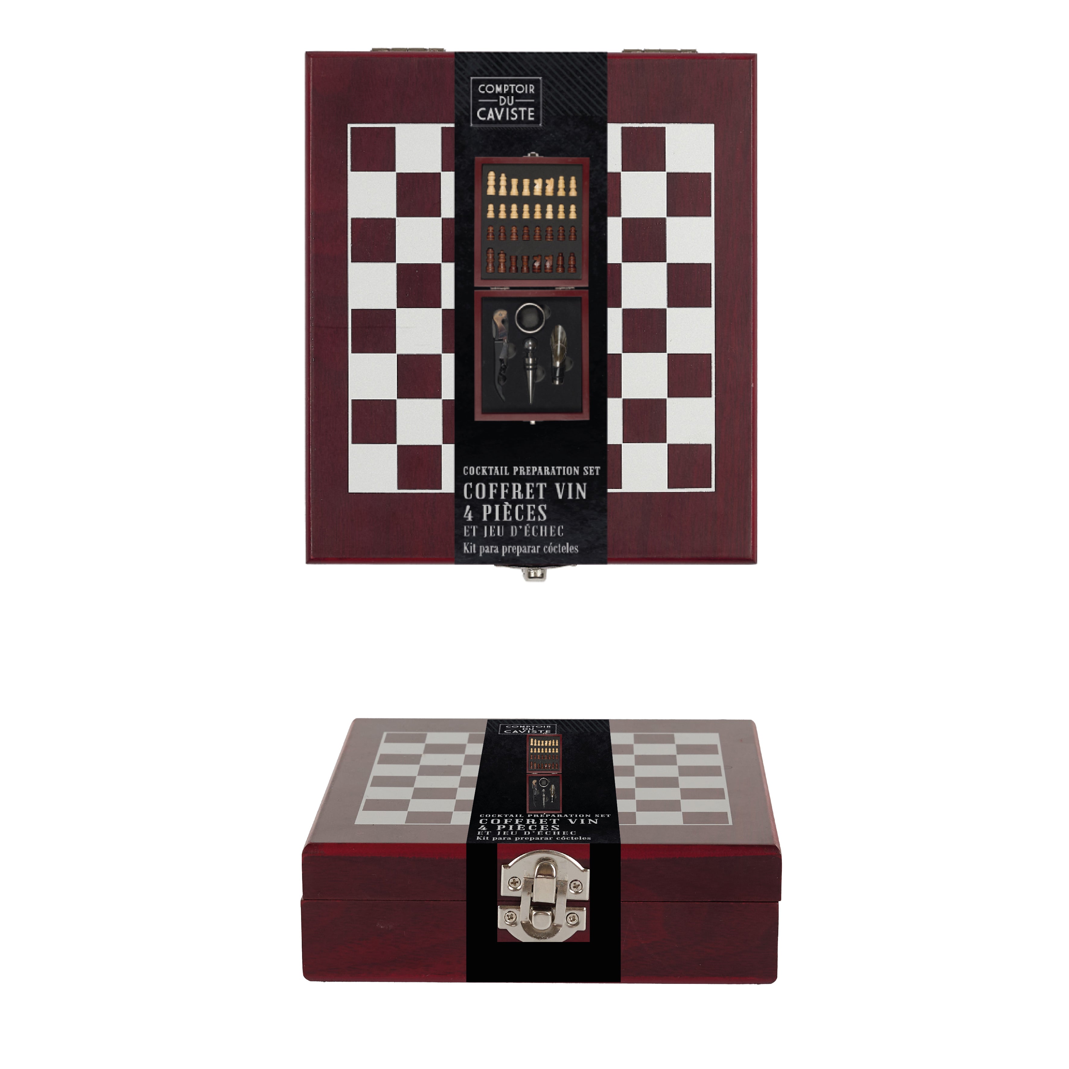 COFFRET VIN 4 PIECES AVEC ECHIQUIER