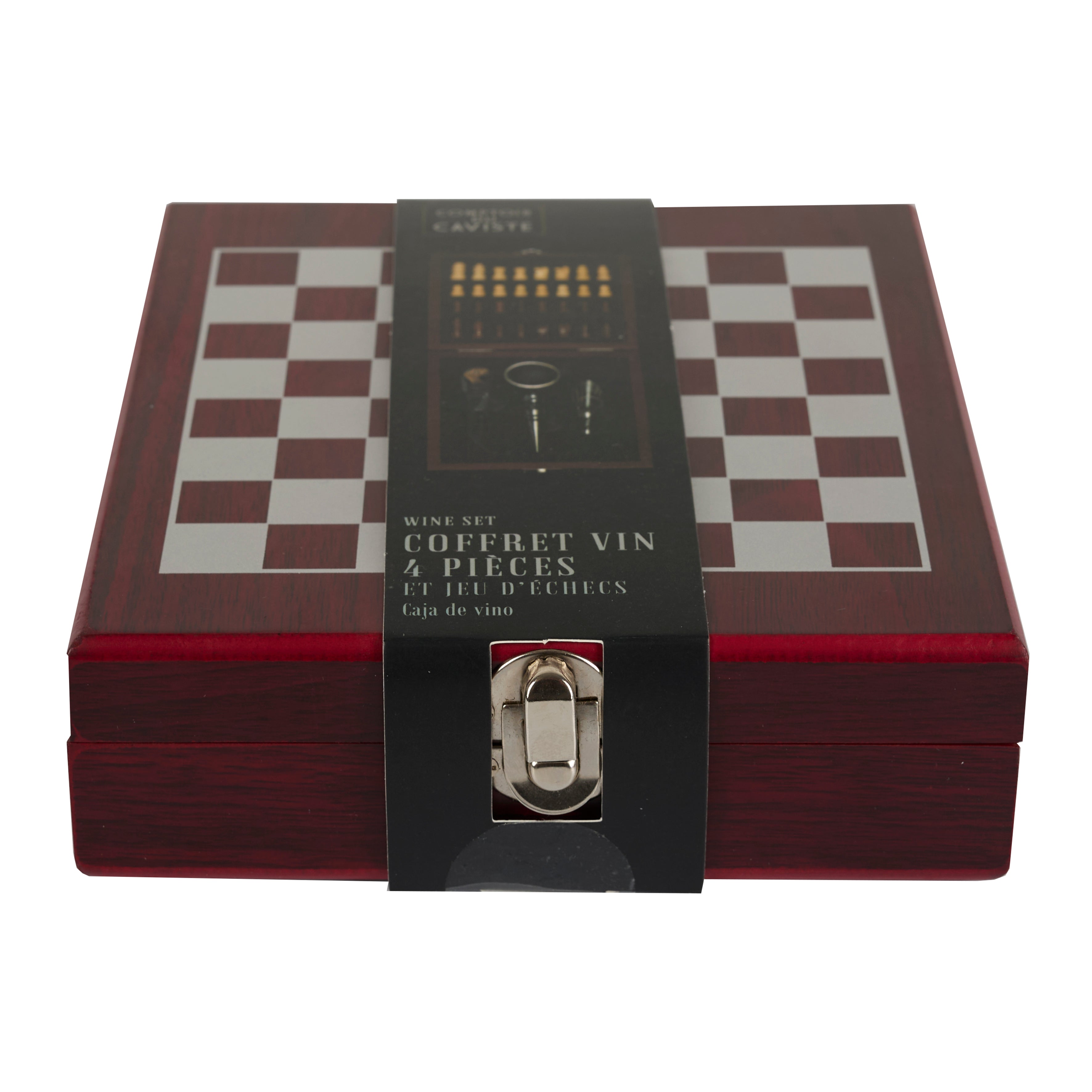 COFFRET VIN 4 PIECES AVEC ECHIQUIER