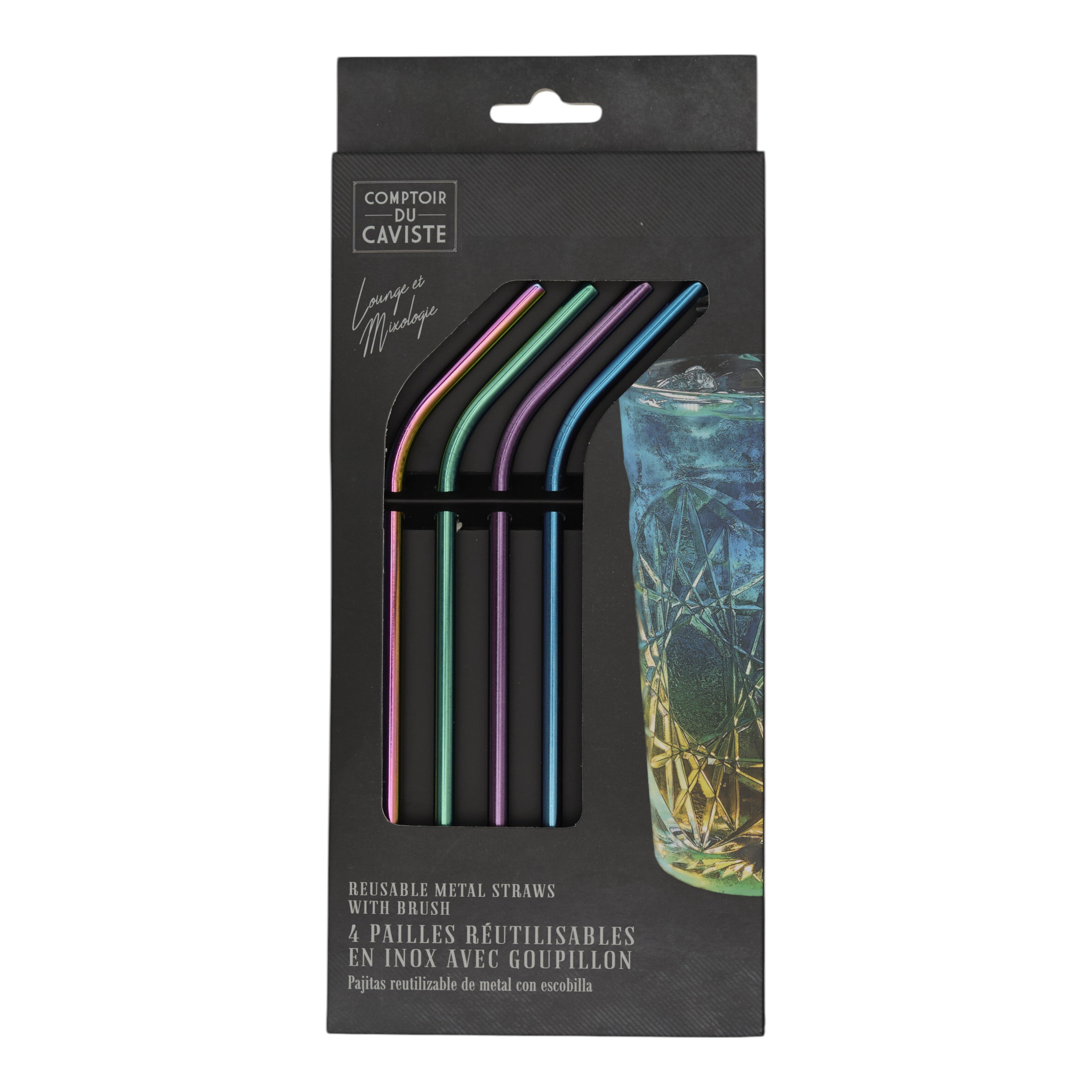 PAILLE INOX COLOREE X4 AVEC GOUPILLON