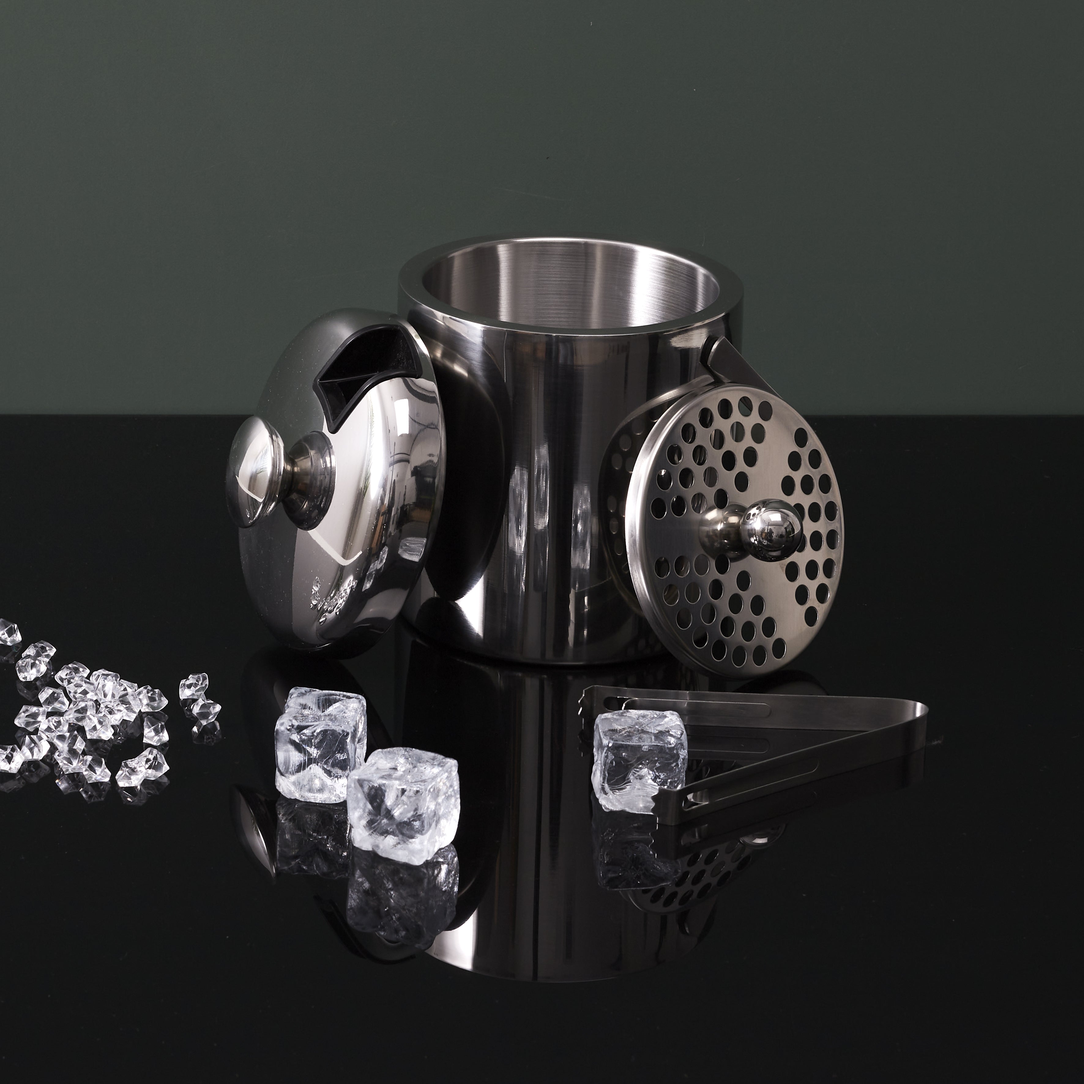 SEAU A GLACE METAL COUVERCLE ET PINCE 1.3L