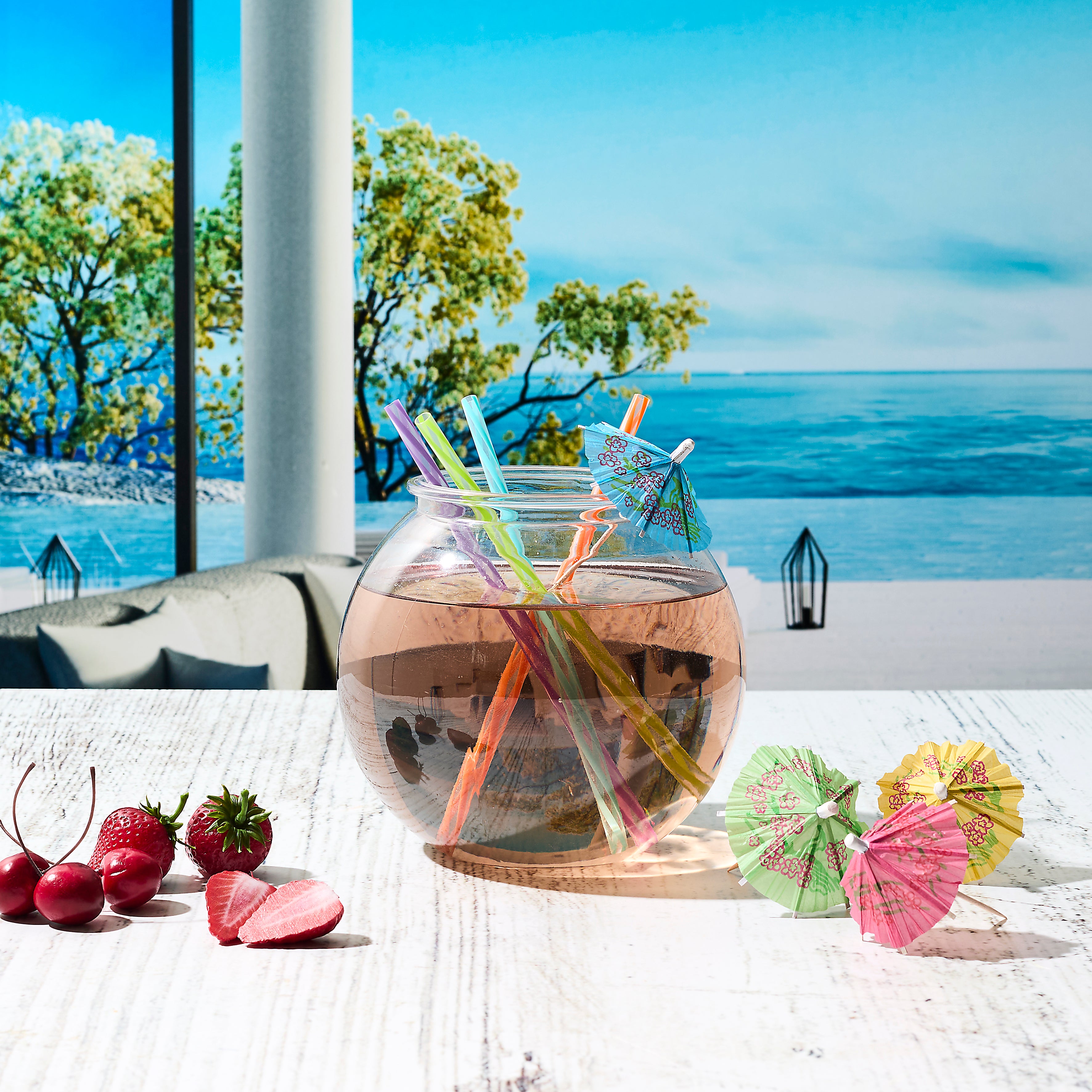 BOCAL A COCKTAIL 4 PAILLES ET MINI PARASOL