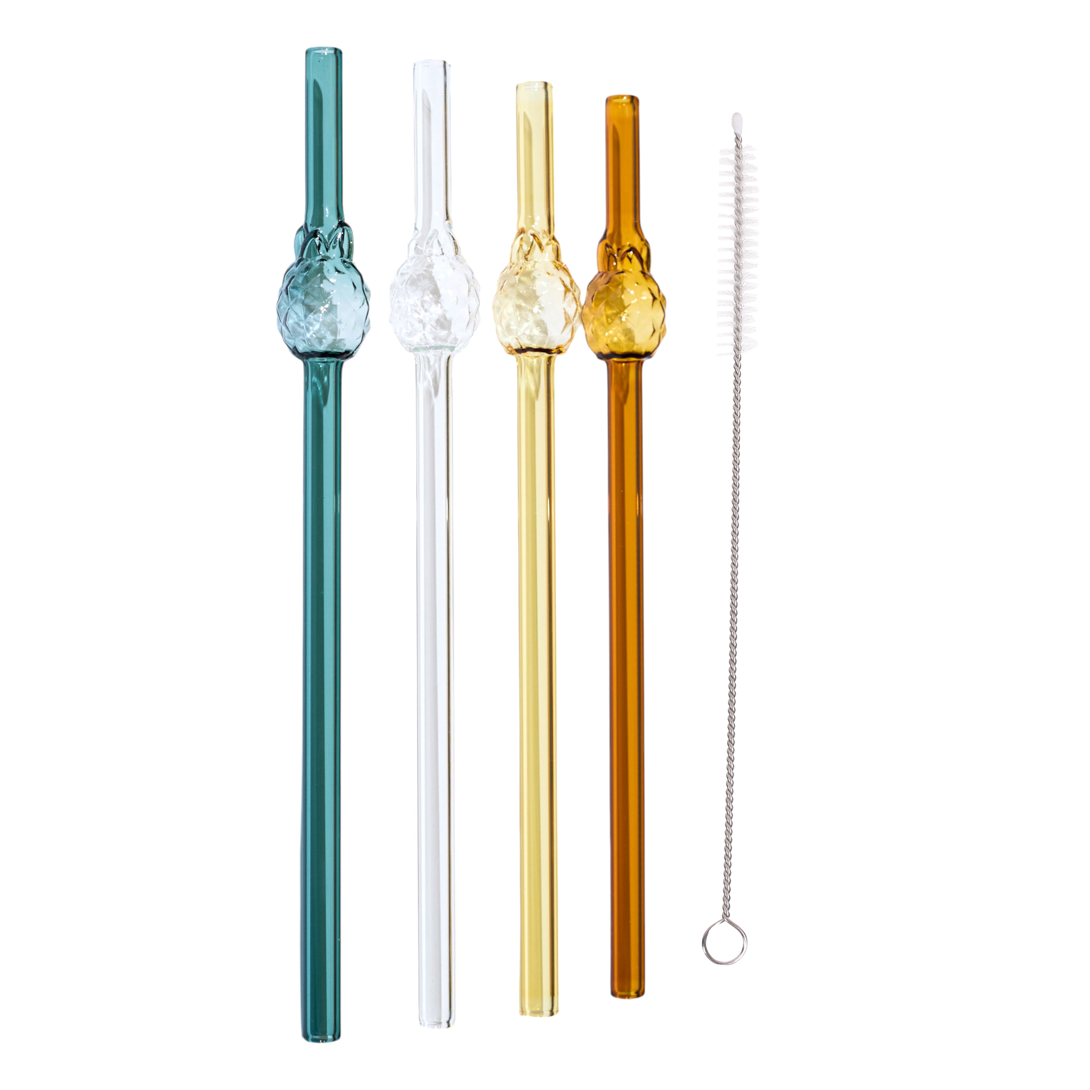 PAILLE EN VERRE FORME ANANAS X4 AVEC GOUPILLON