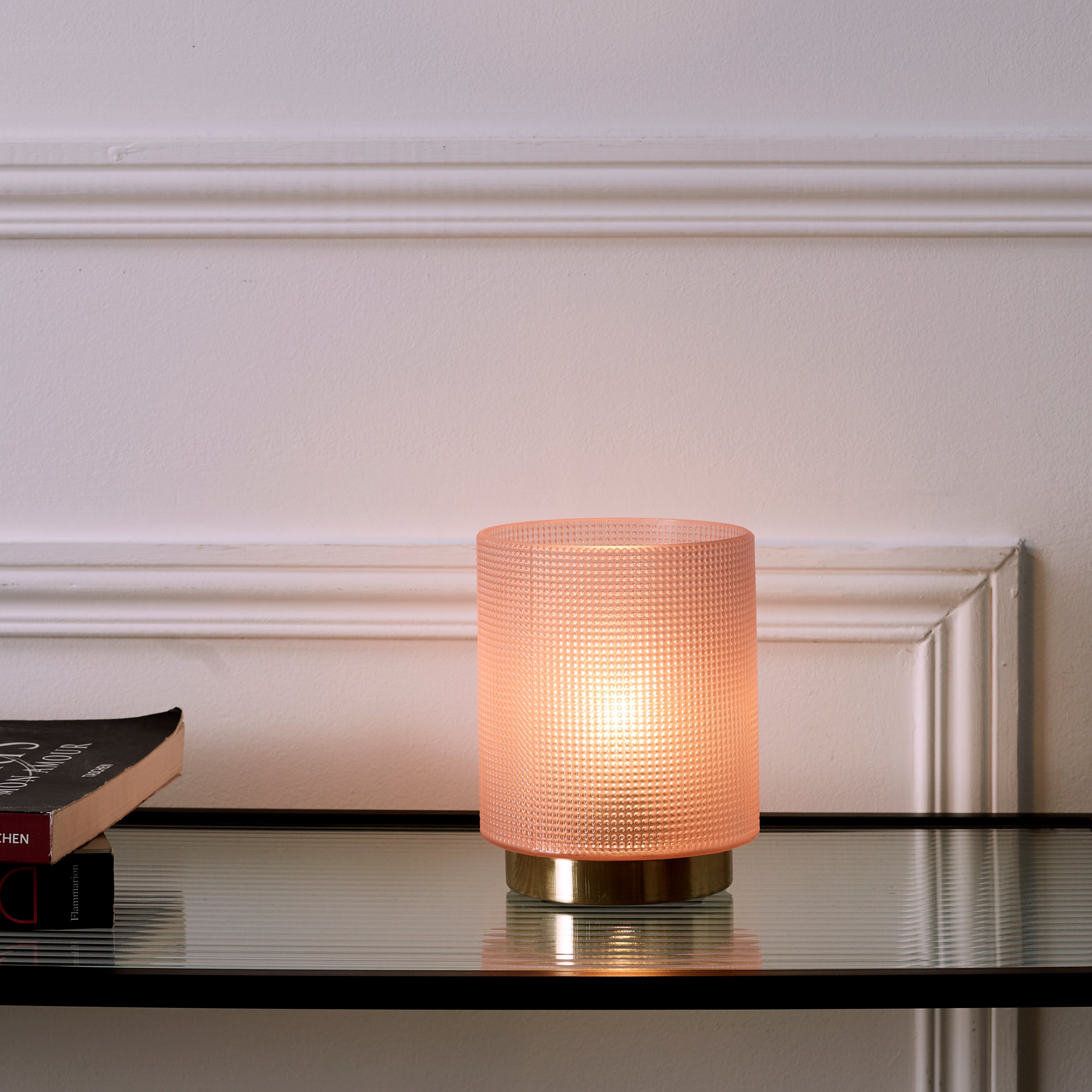 LAMPE A POSER VERRE EMBOSSE ROSE