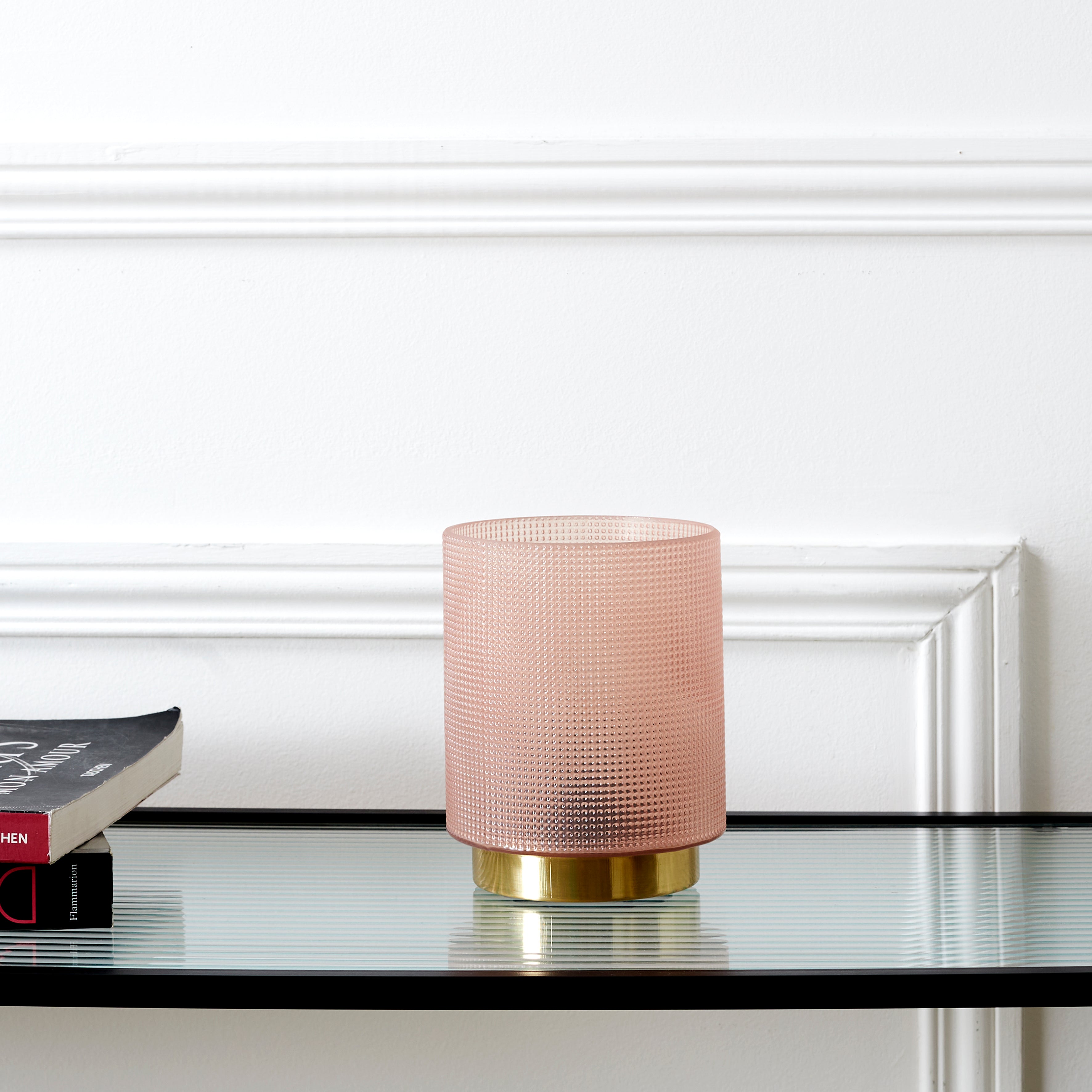LAMPE A POSER VERRE EMBOSSE ROSE