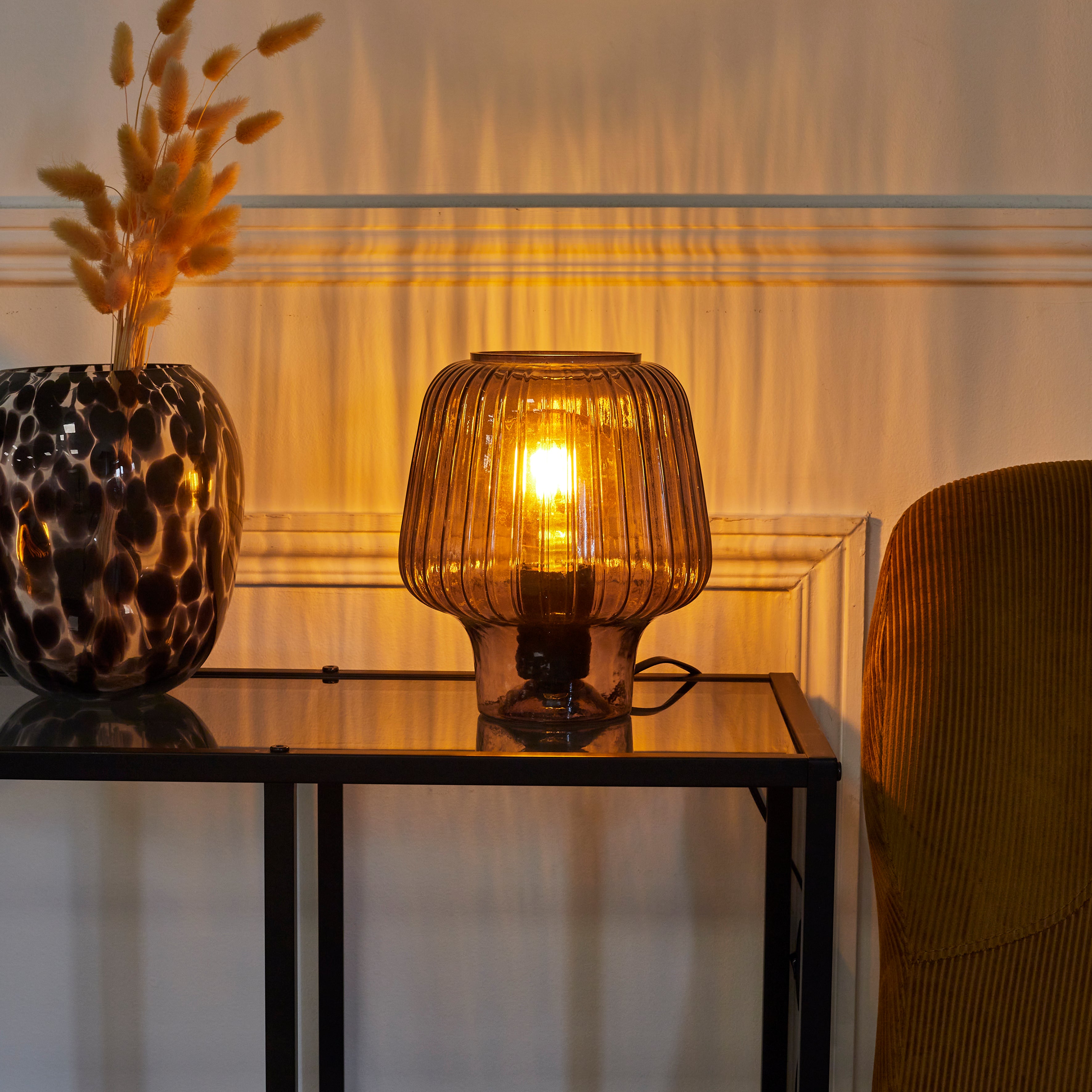 LAMPE DE TABLE CHAMPIGNON VERRE NOIR FUME