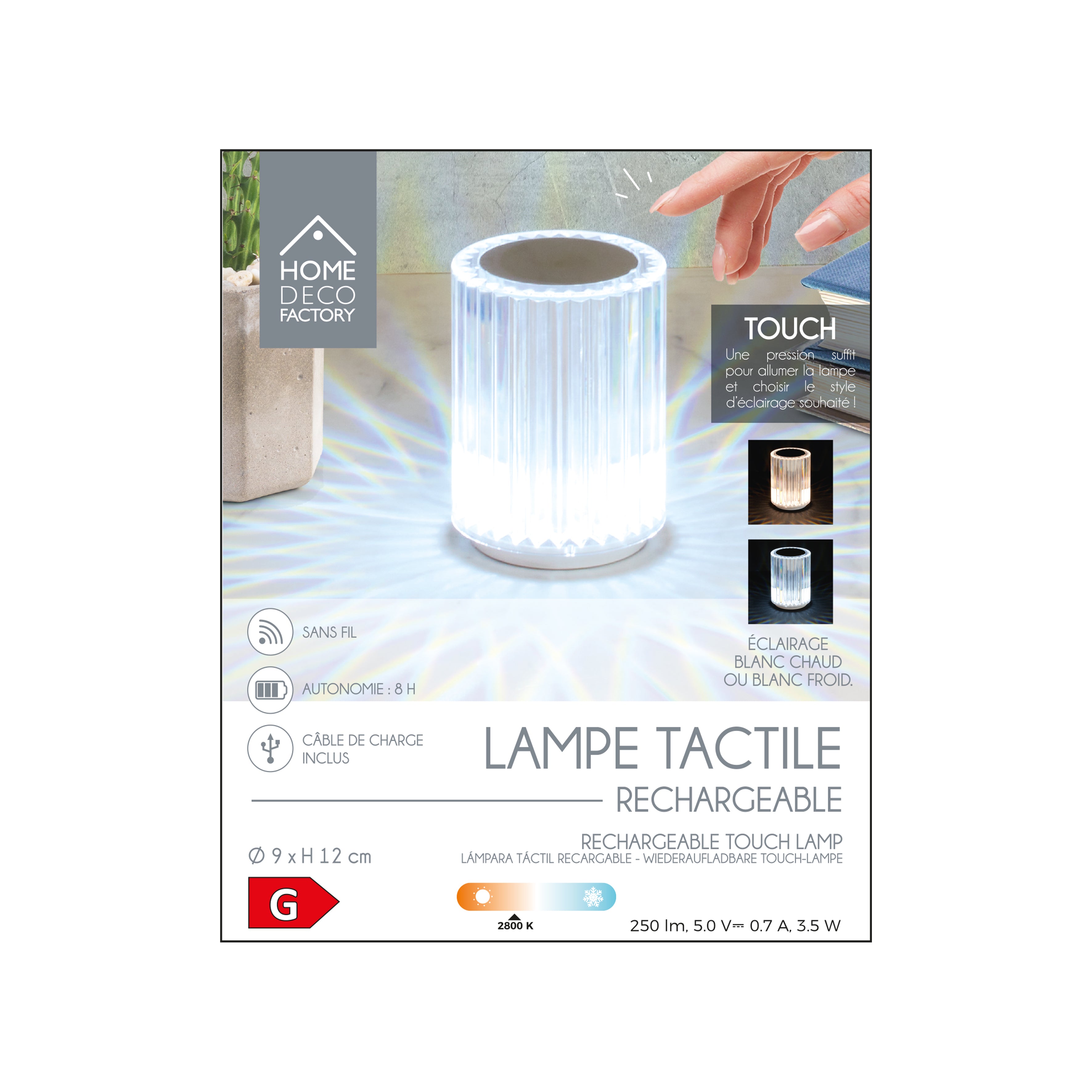 LAMPE TACTILE RECHARGEABLE LUMIERE BLANCHE
