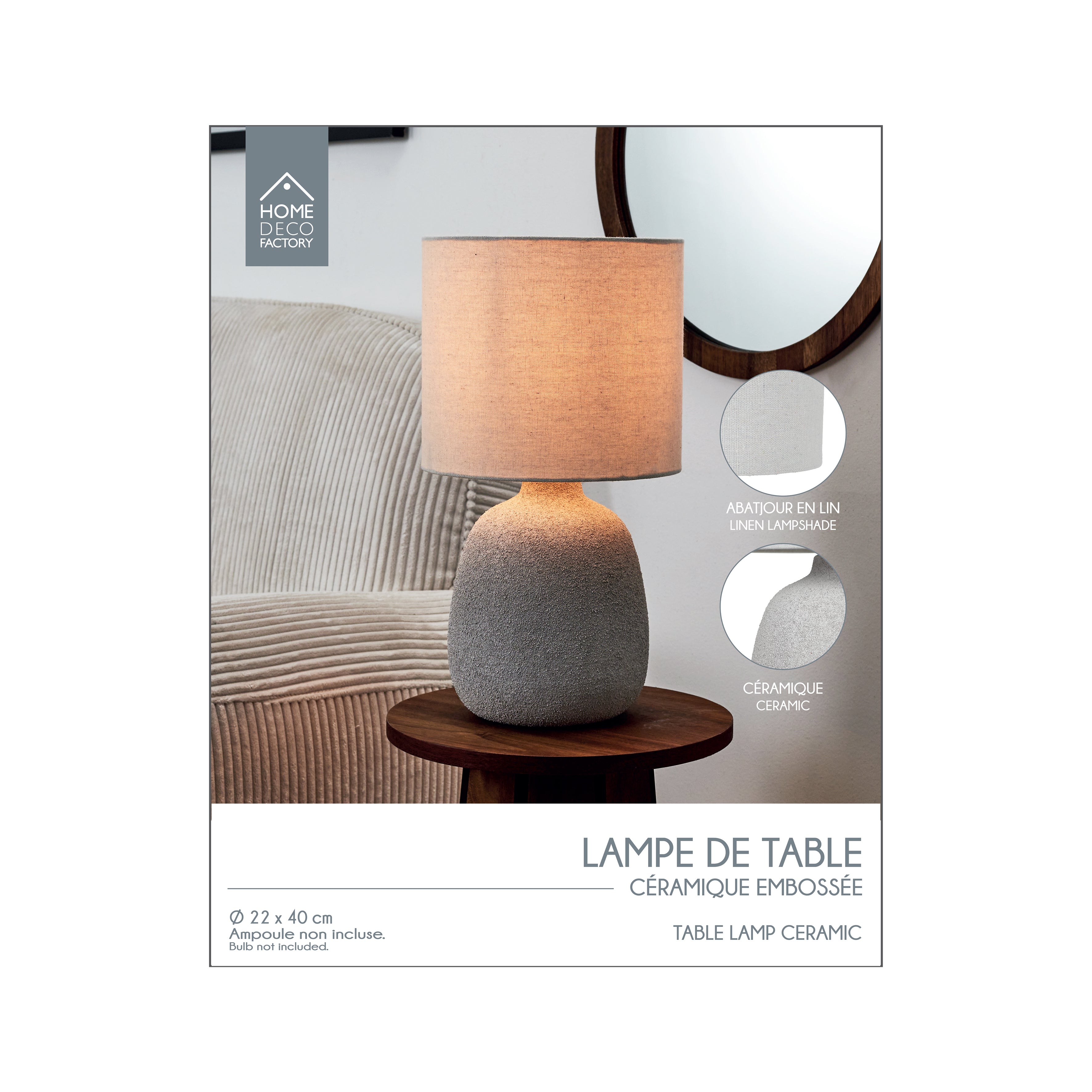 LAMPE CERAMIQUE EMBOSSEE H40CM