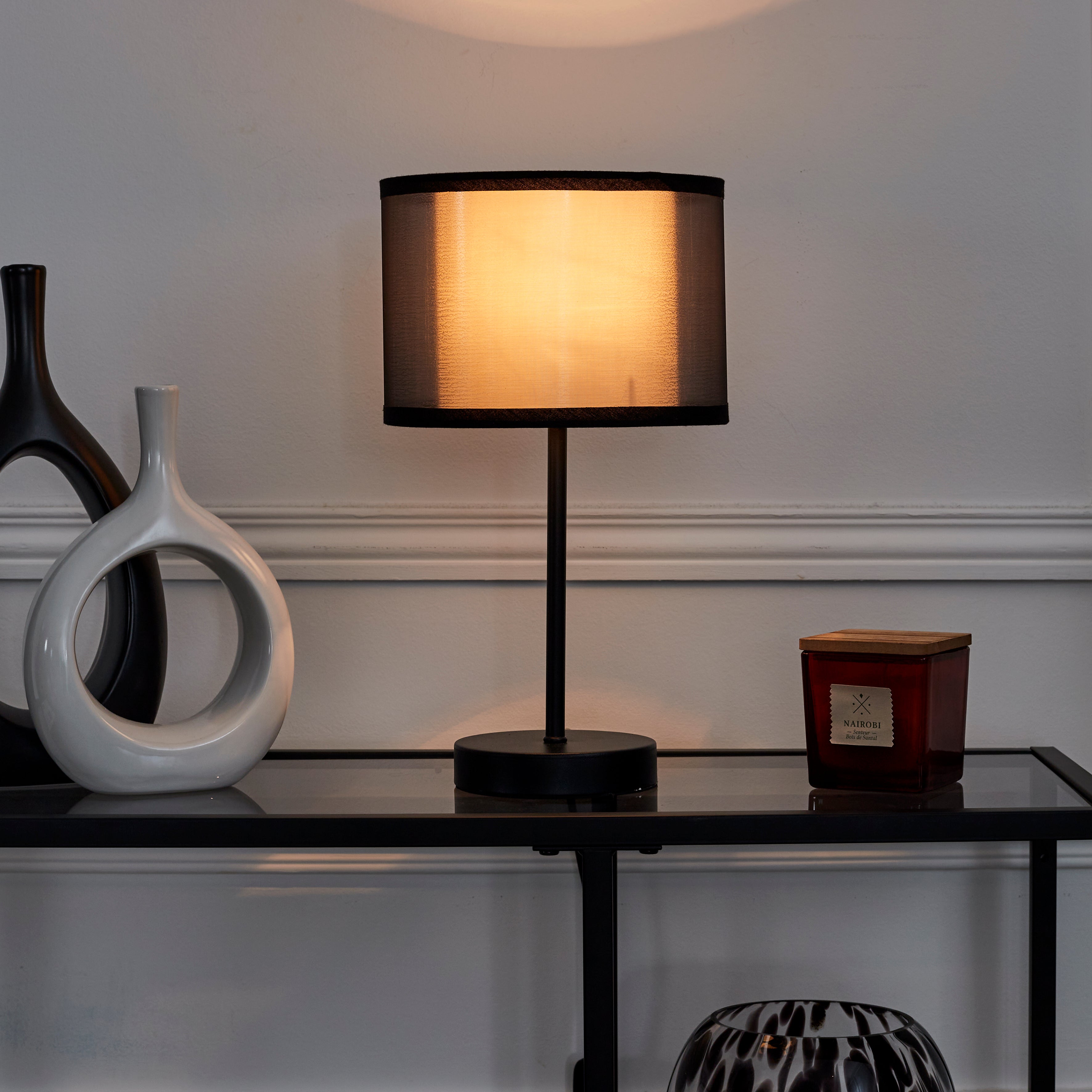 LAMPE DE TABLE DOUBLE ABATJOUR NOIR