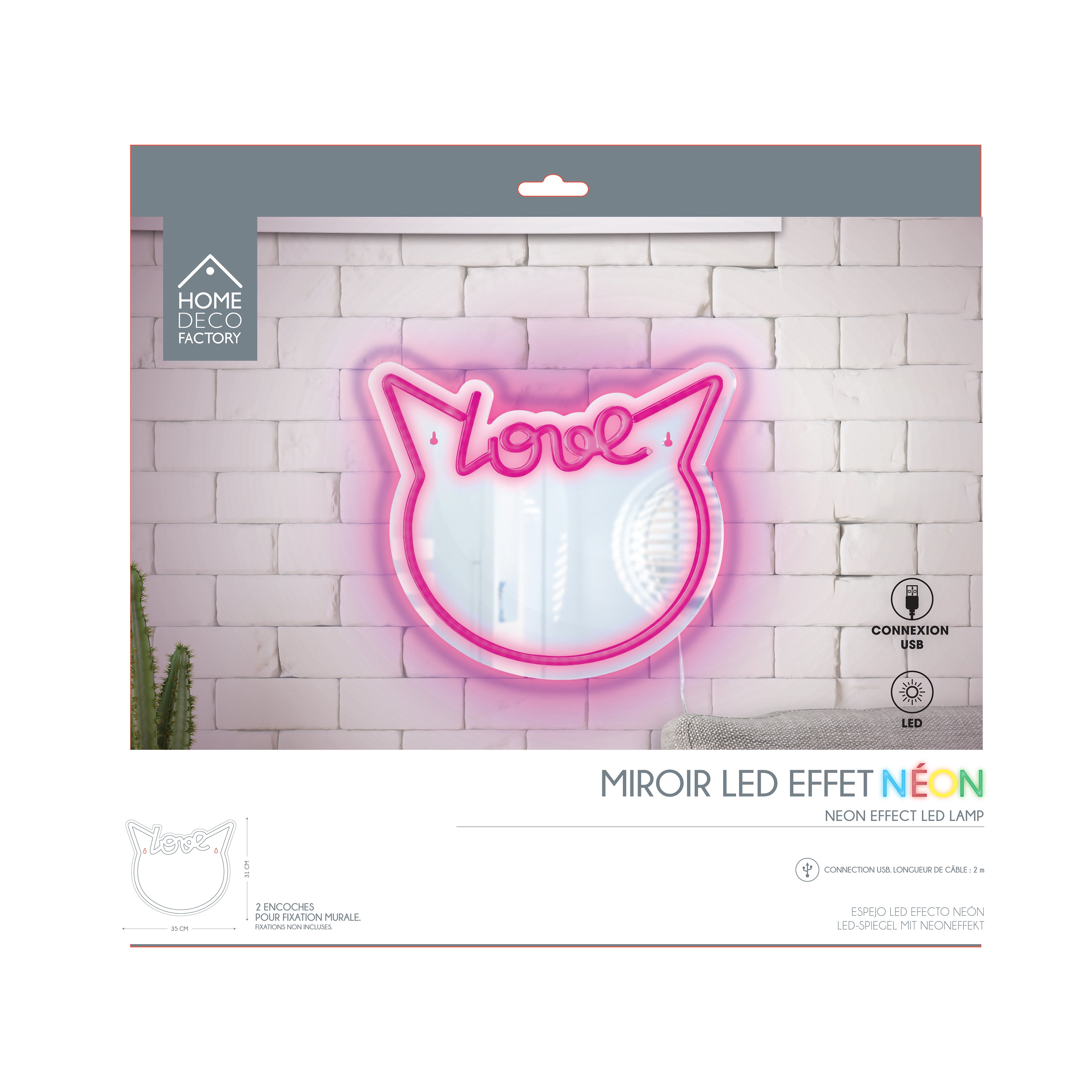 MIROIR LED EFFET NEON CHAT KAWAII