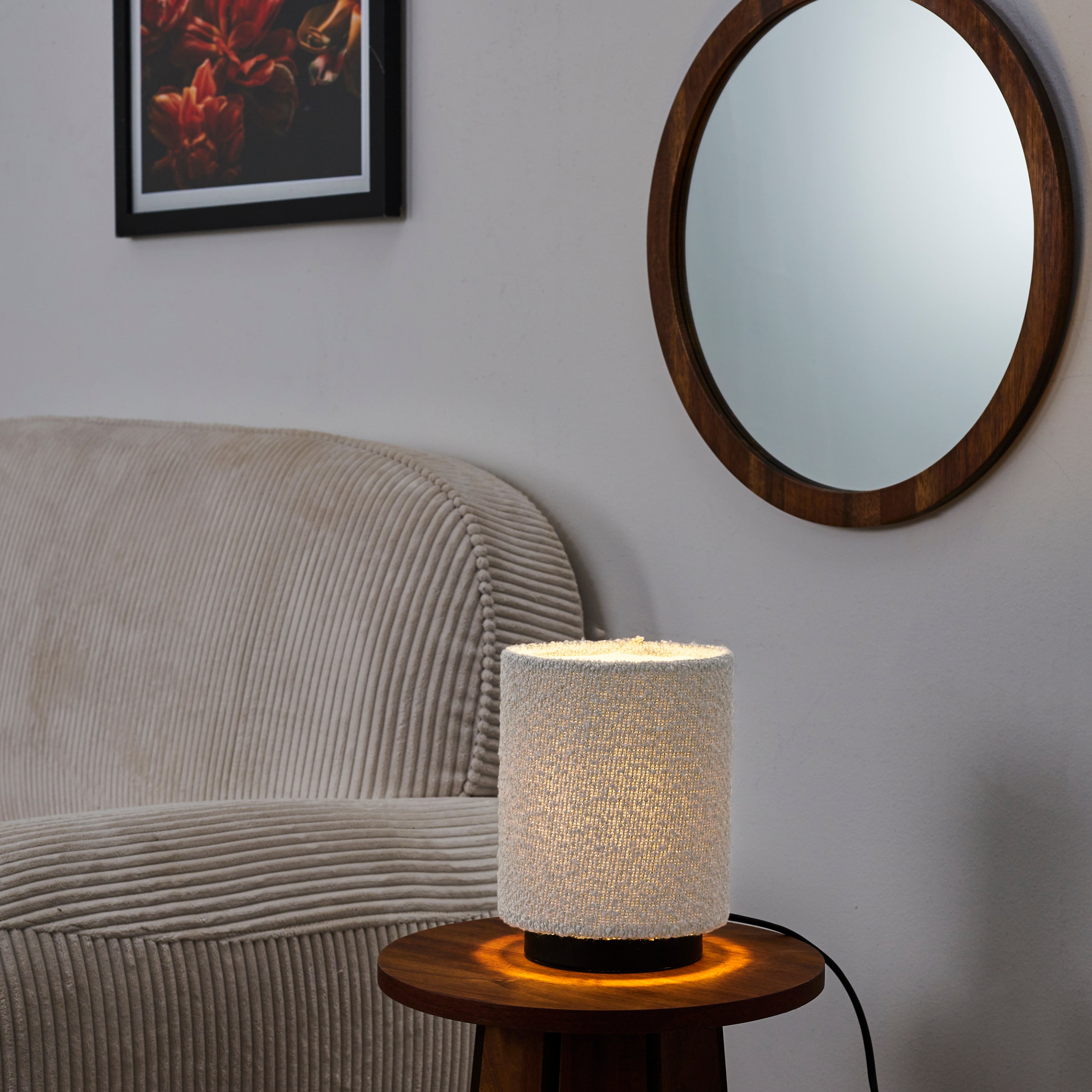 LAMPE DE TABLE ABAT JOUR BOUCLETTE BLANC