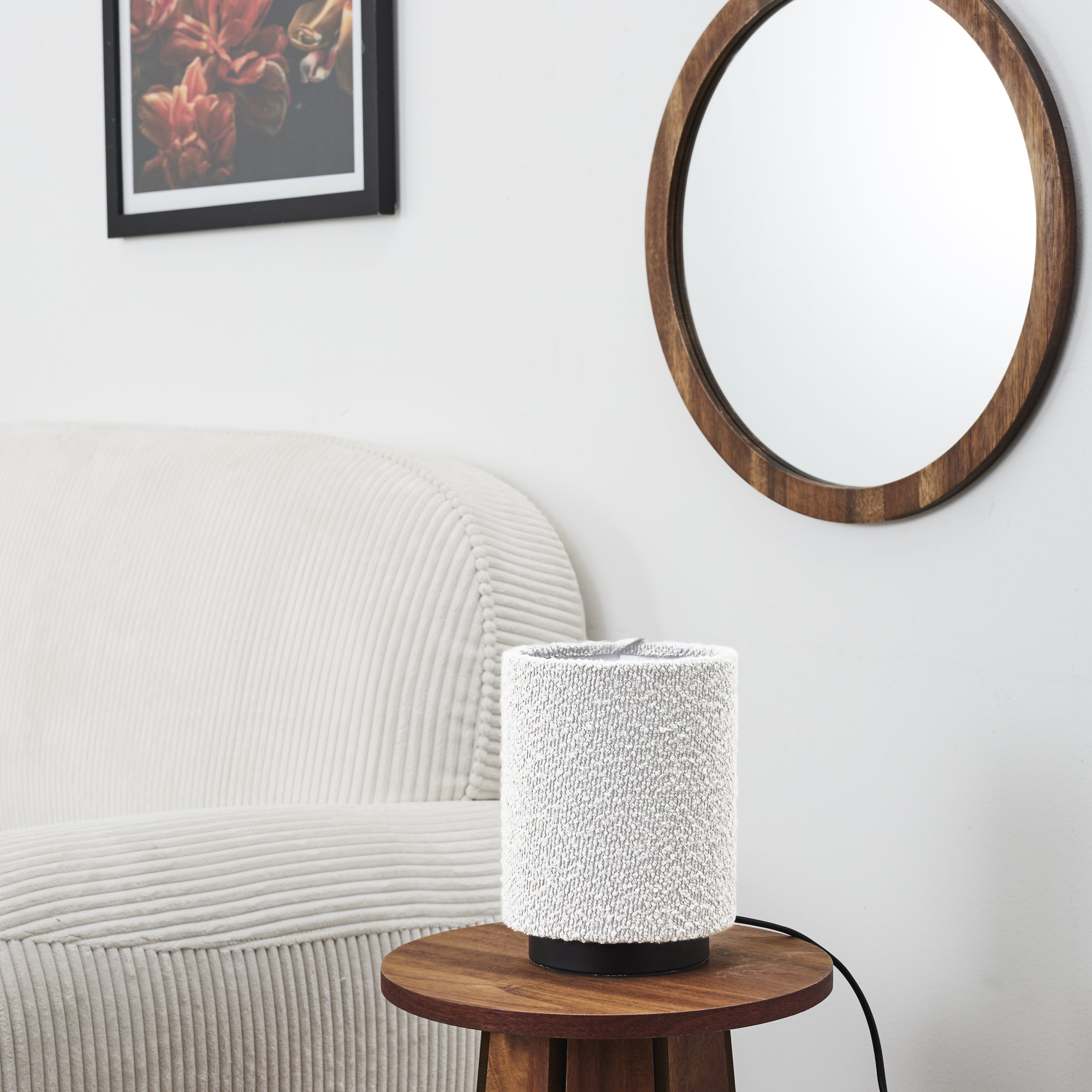 LAMPE DE TABLE ABAT JOUR BOUCLETTE BLANC