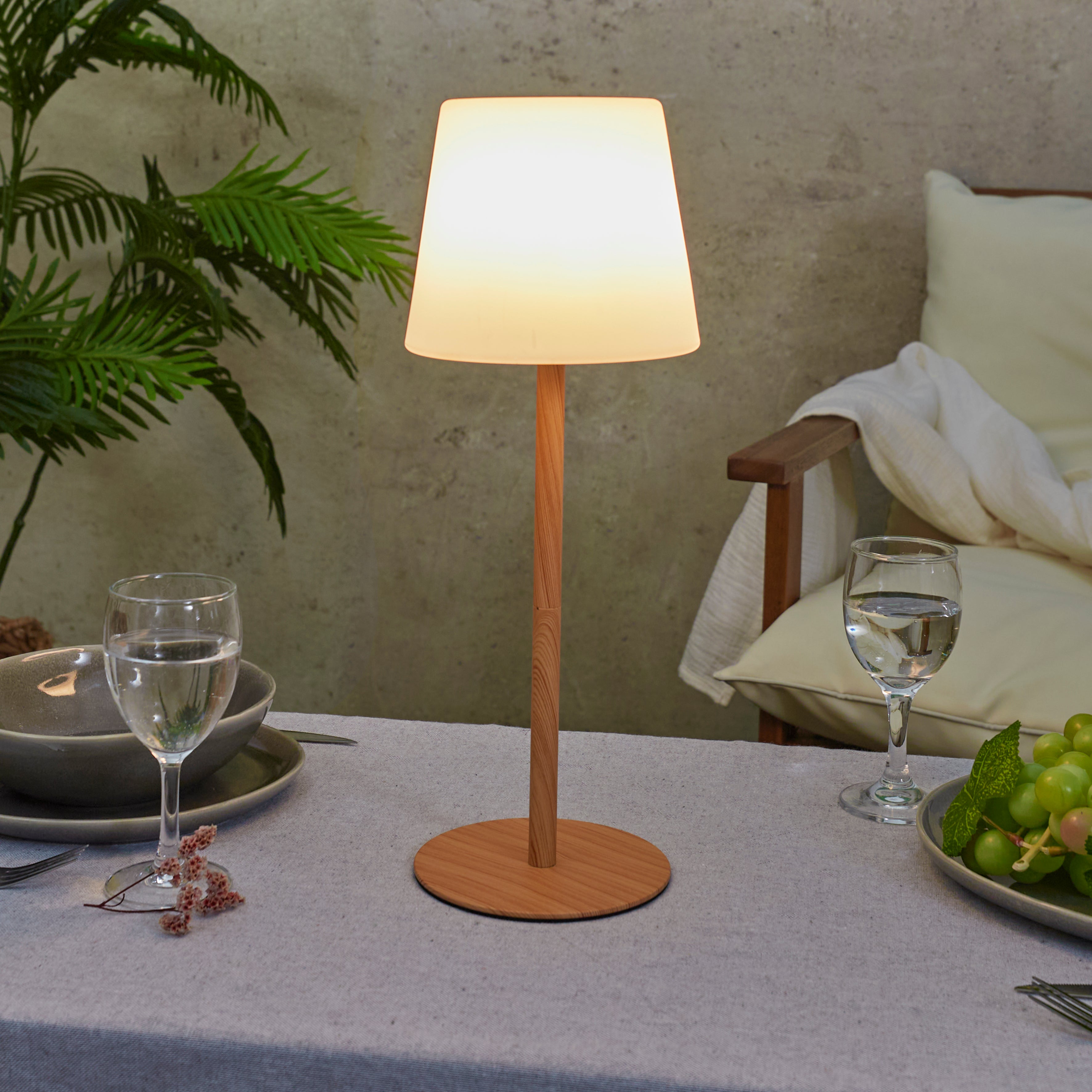 LAMPE EFFET BOIS RECHARGEABLE IP44 H40CM