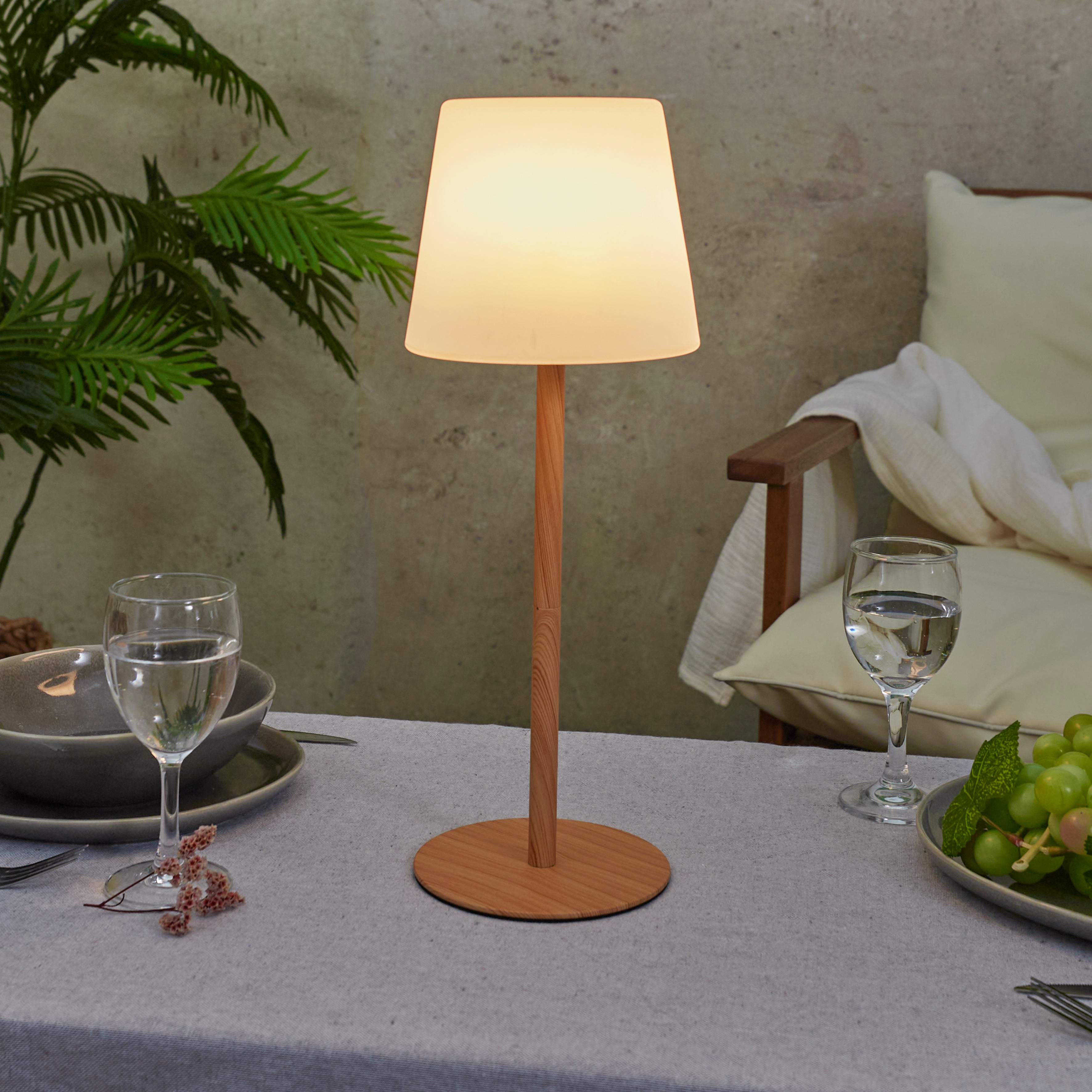 LAMPE EFFET BOIS RECHARGEABLE IP44 H40CM