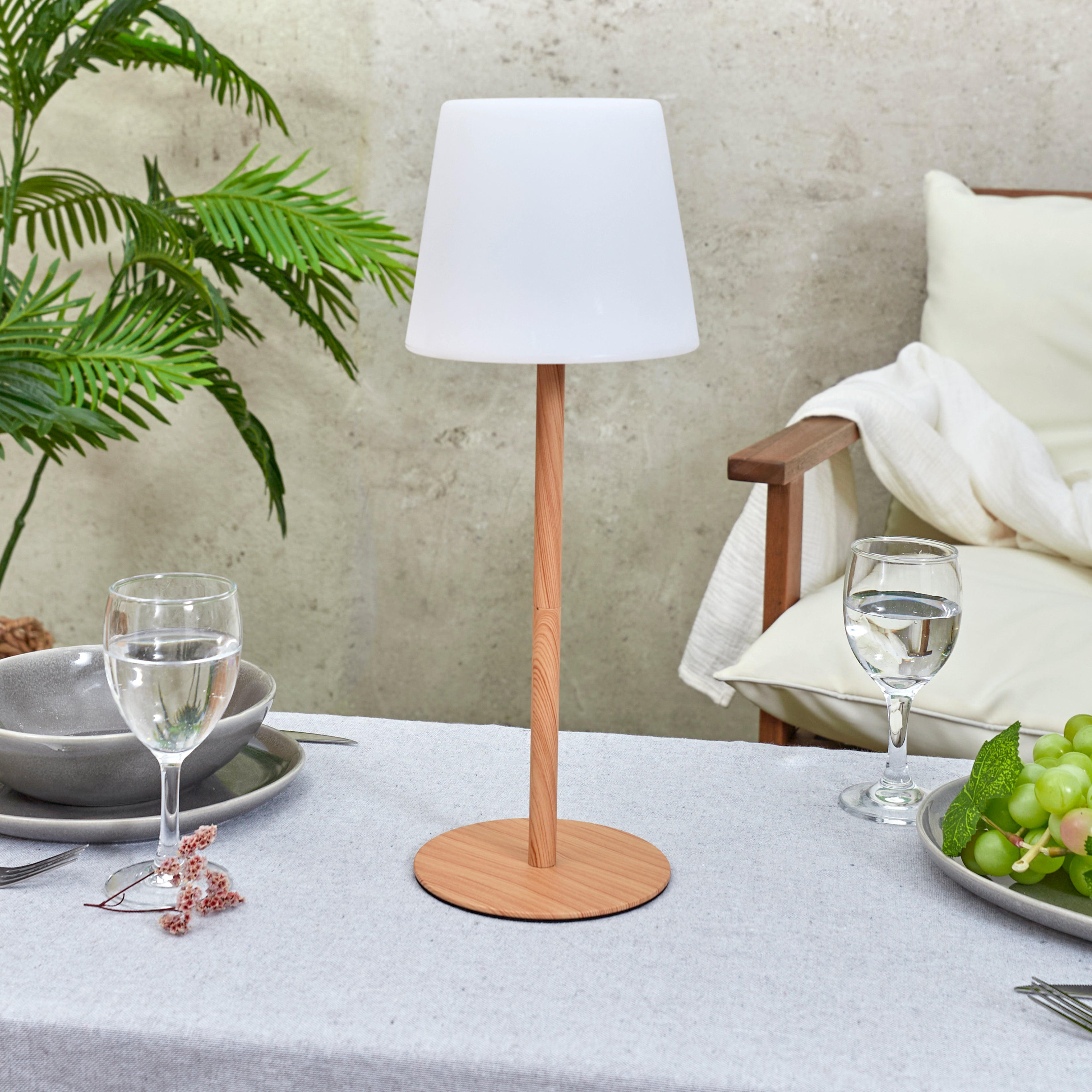 LAMPE EFFET BOIS RECHARGEABLE IP44 H40CM
