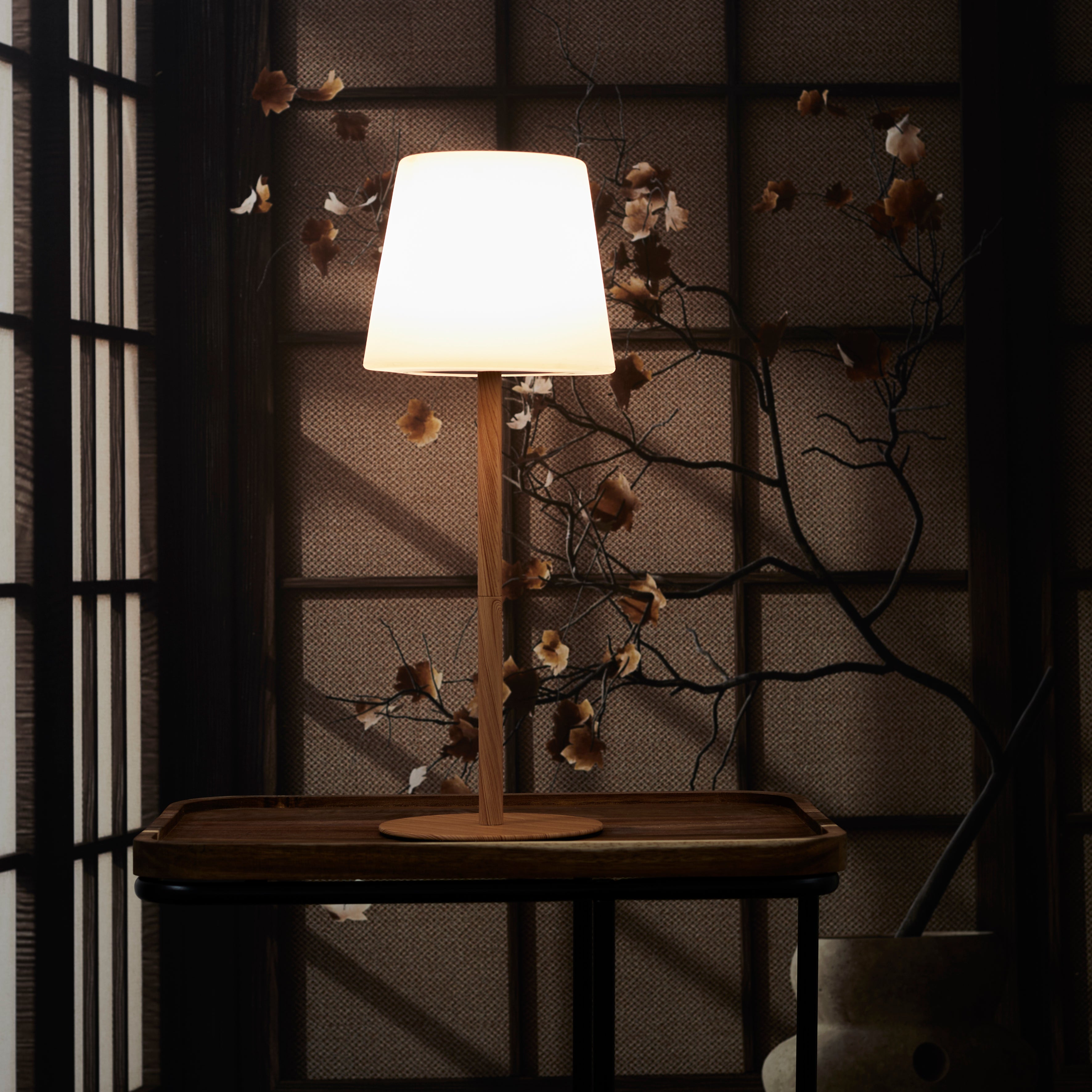 LAMPE EFFET BOIS RECHARGEABLE IP44 H40CM