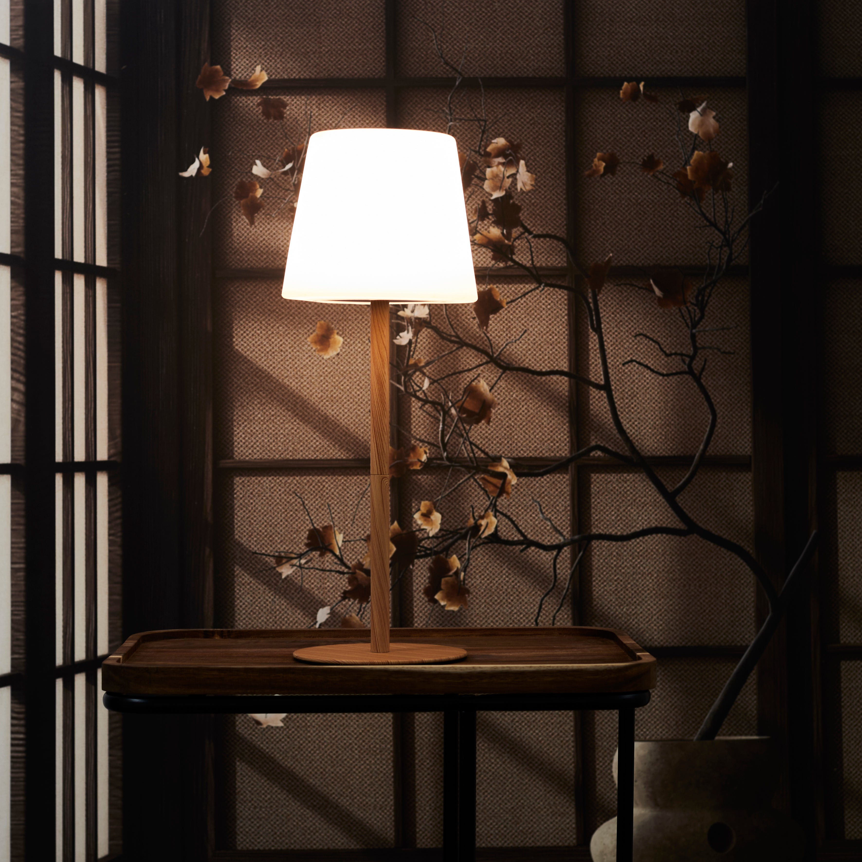 LAMPE EFFET BOIS RECHARGEABLE IP44 H40CM