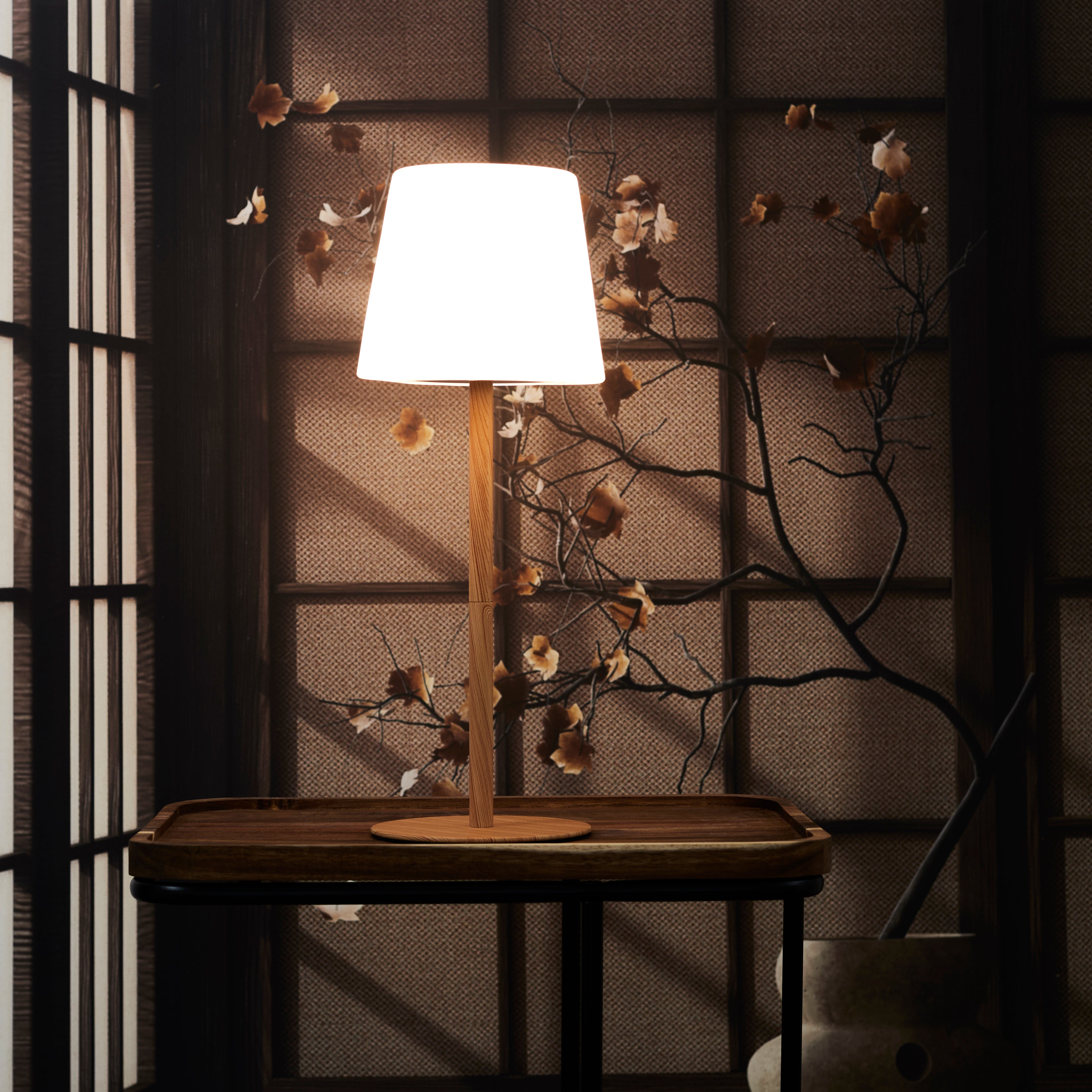 LAMPE EFFET BOIS RECHARGEABLE IP44 H40CM