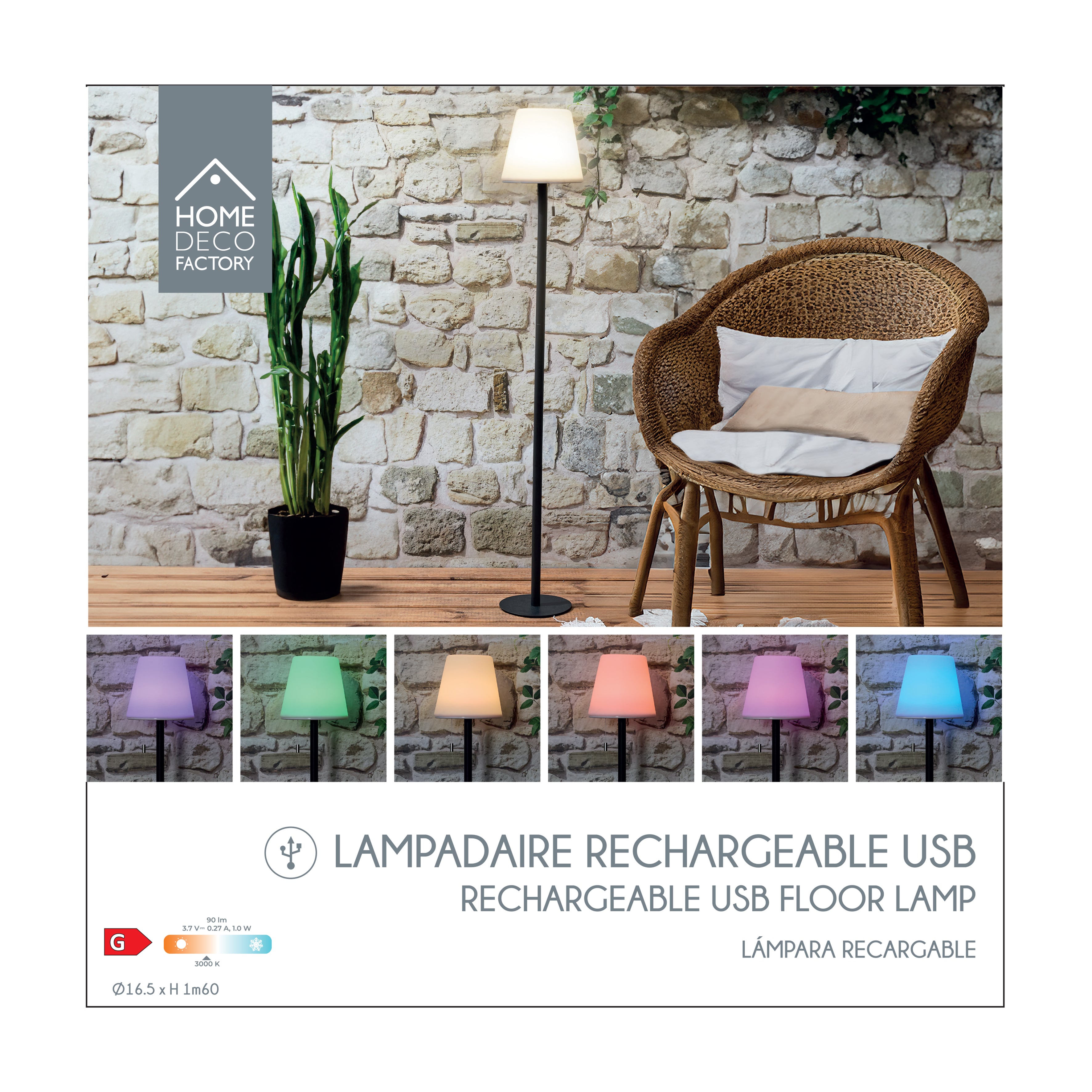LAMPADAIRE RECHARGEABLE RGB H1M60