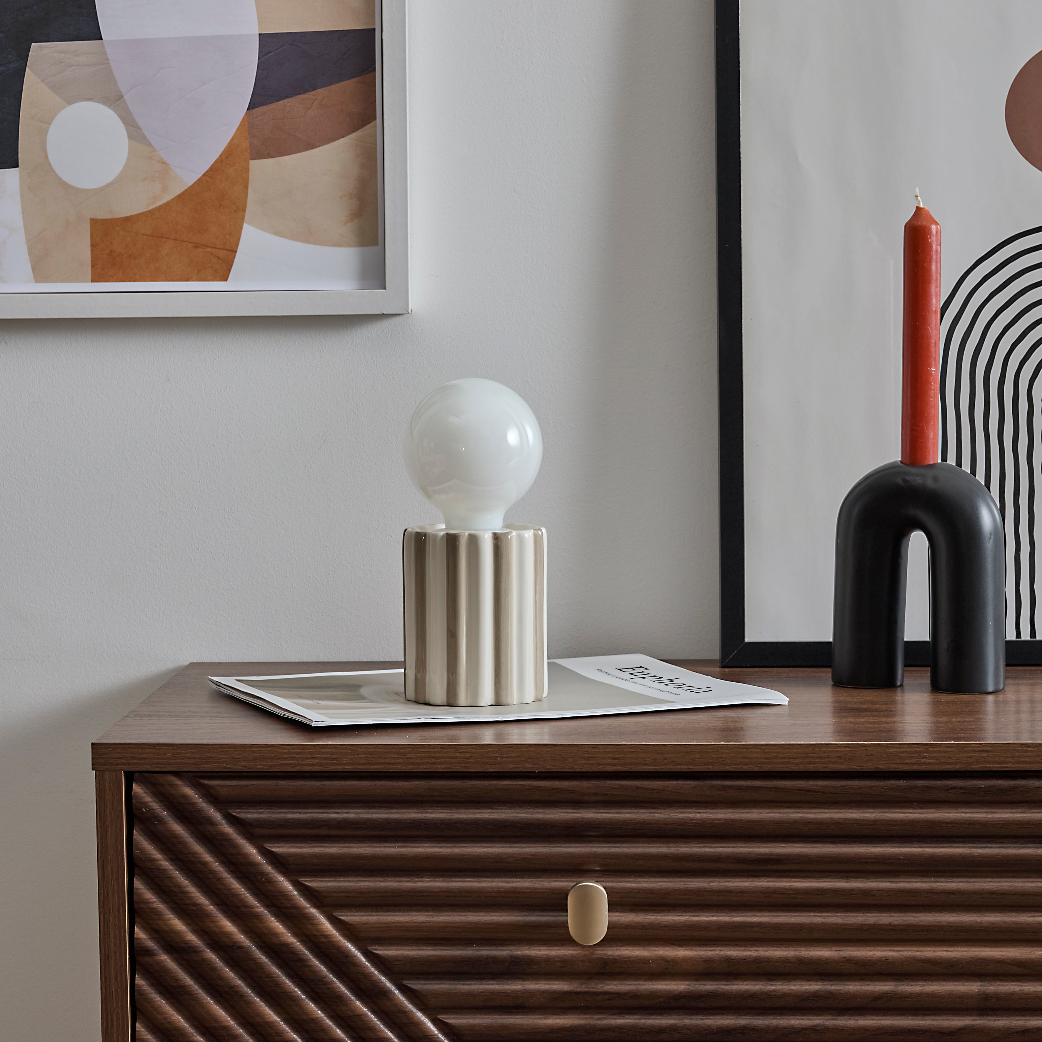 LAMPE CERAMIQUE TAUPE A PILES