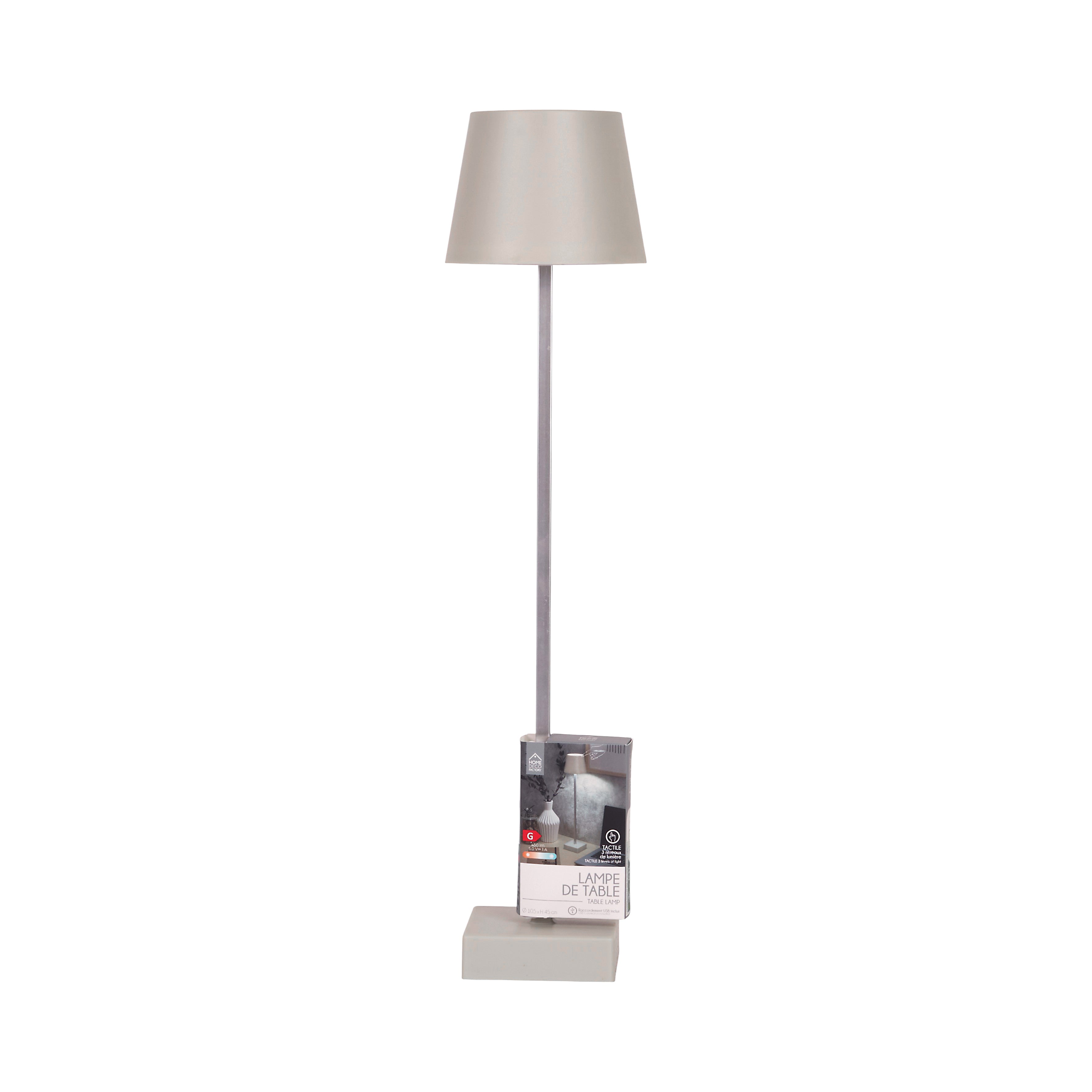 LAMPE DE TABLE RECHARGEABLE USB TAUPE H45CM