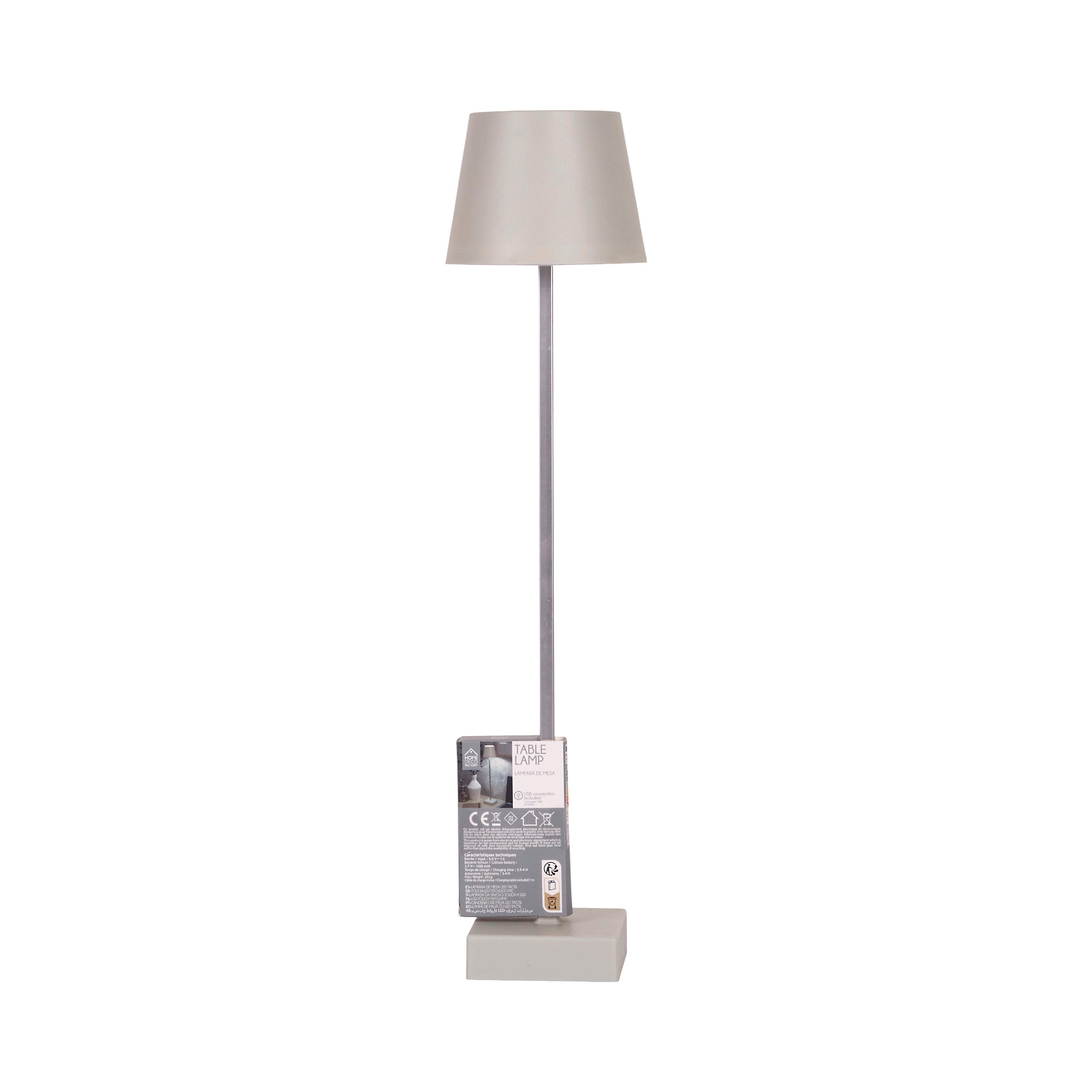 LAMPE DE TABLE RECHARGEABLE USB TAUPE H45CM