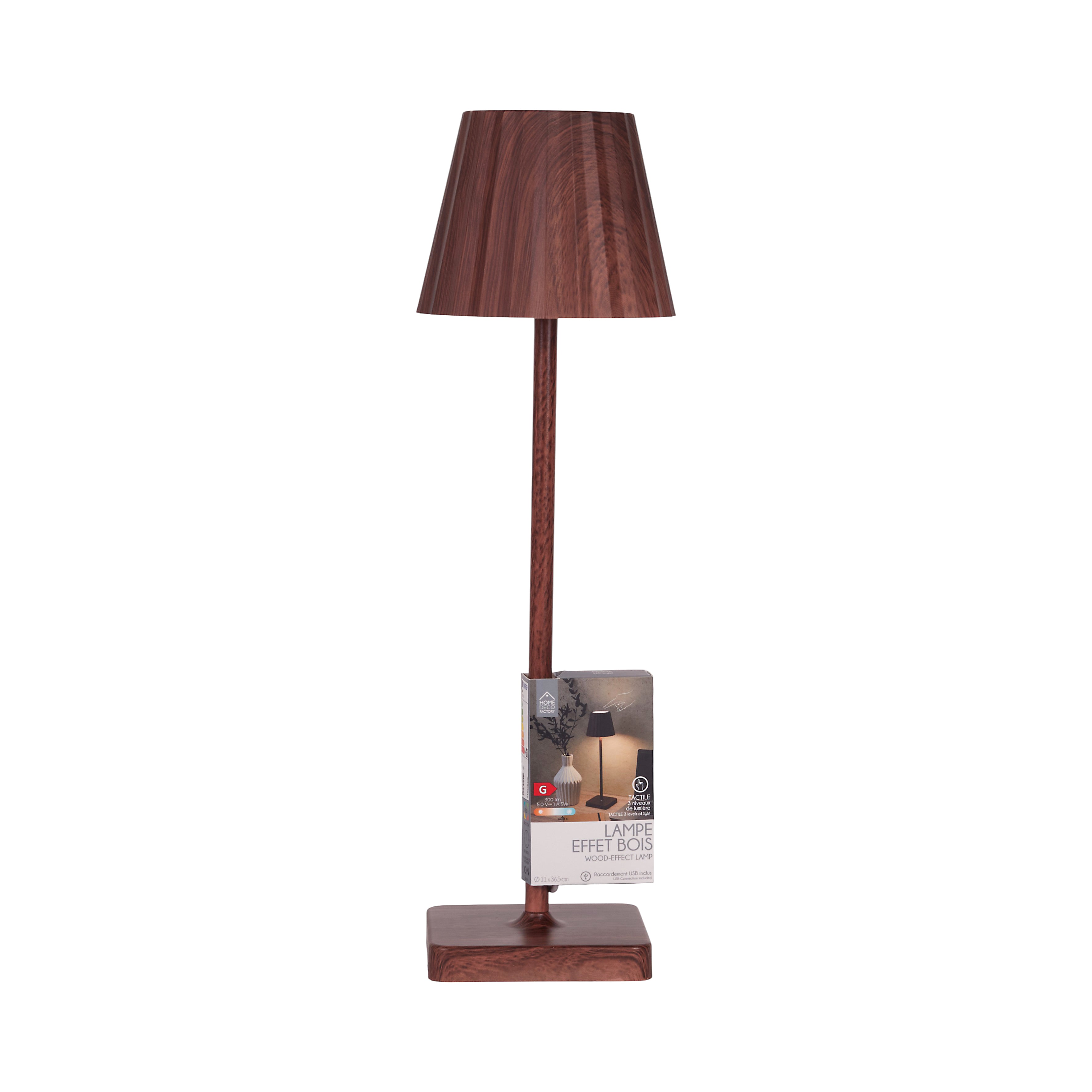 LAMPE DE TABLE RECHARGEABLE USB BOIS FONCE
