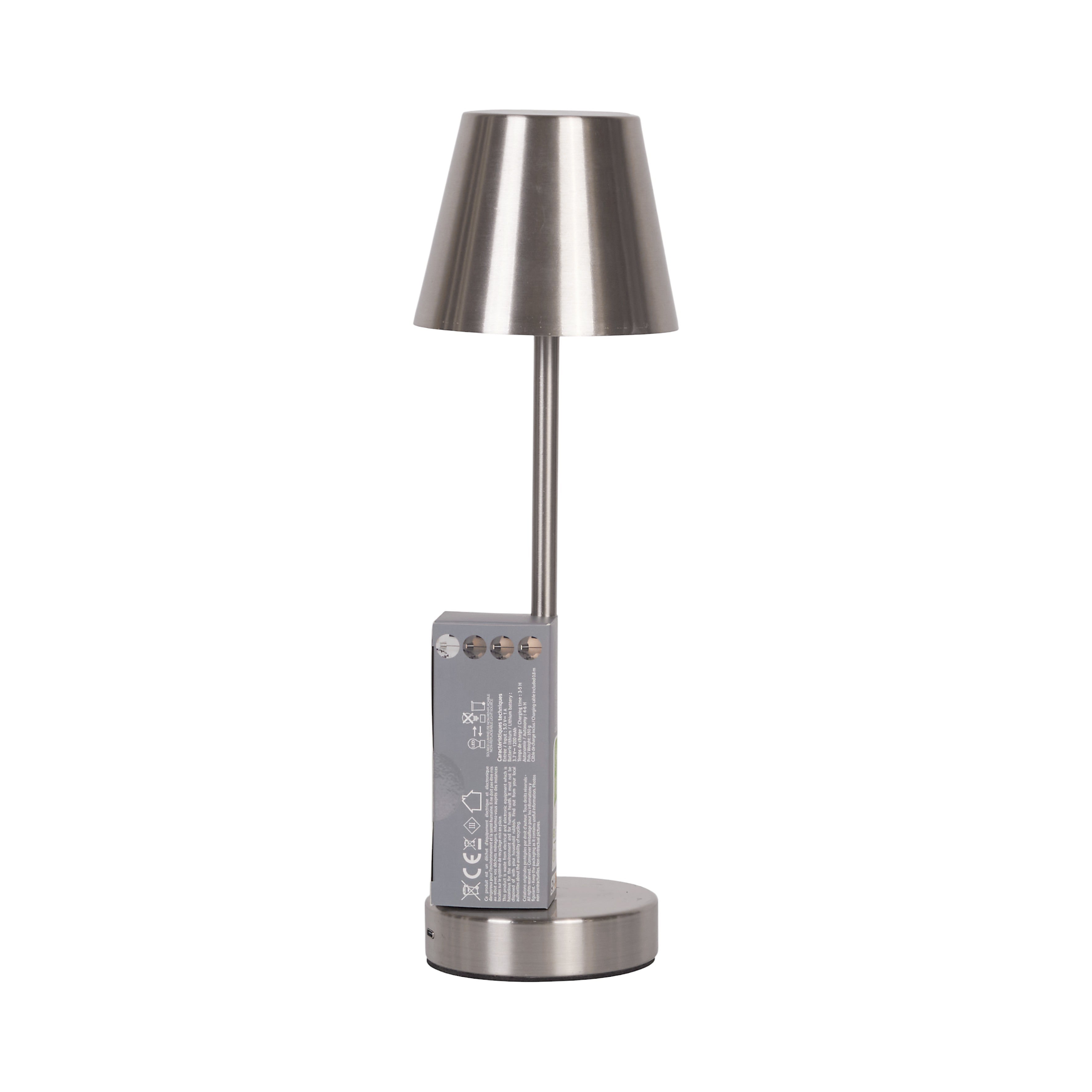 LAMPE DE TABLE RECHARGEABLE USB ARGENT H36CM