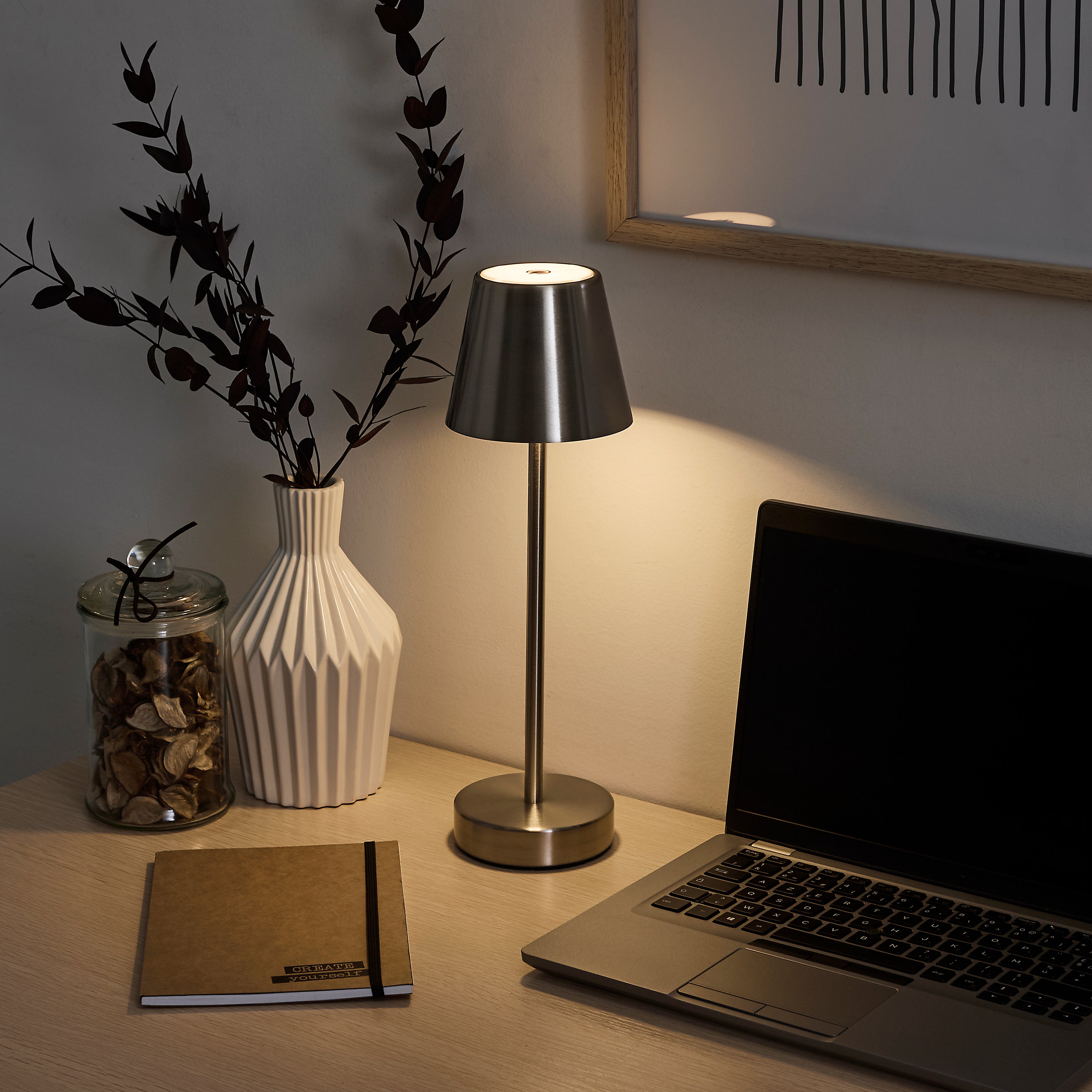 LAMPE DE TABLE RECHARGEABLE USB ARGENT H36CM