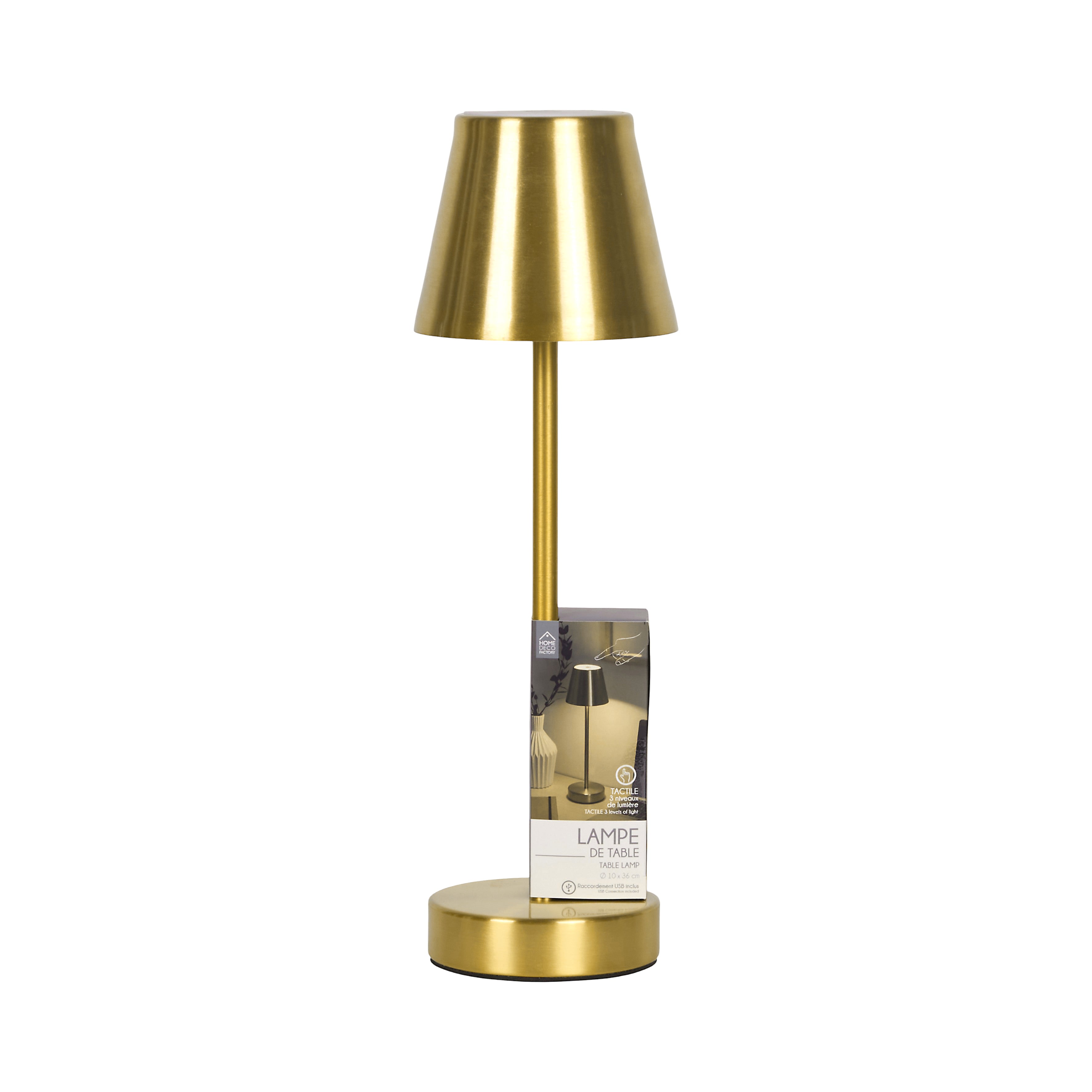 LAMPE DE TABLE RECHARGEABLE USB OR H36CM