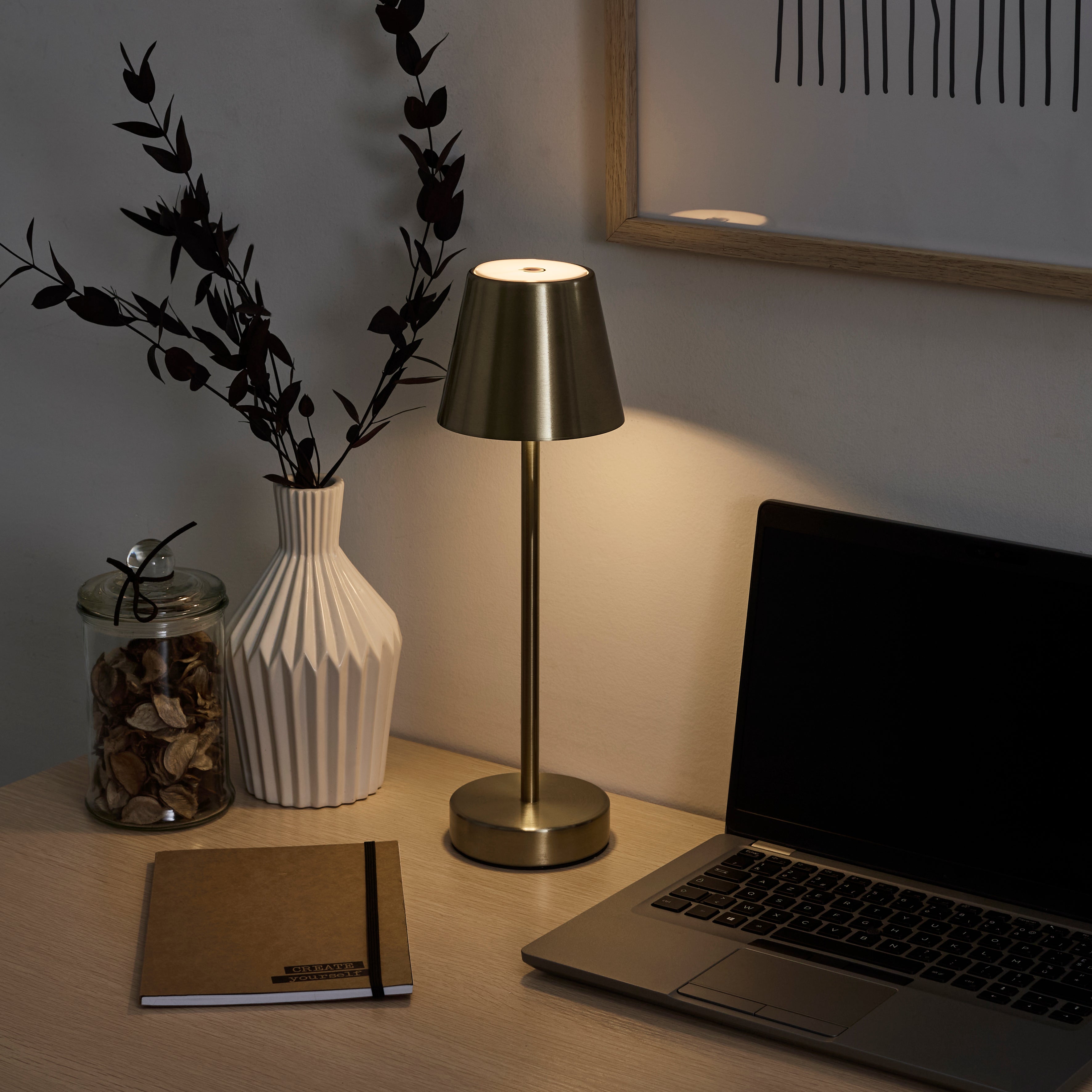 LAMPE DE TABLE RECHARGEABLE USB OR H36CM