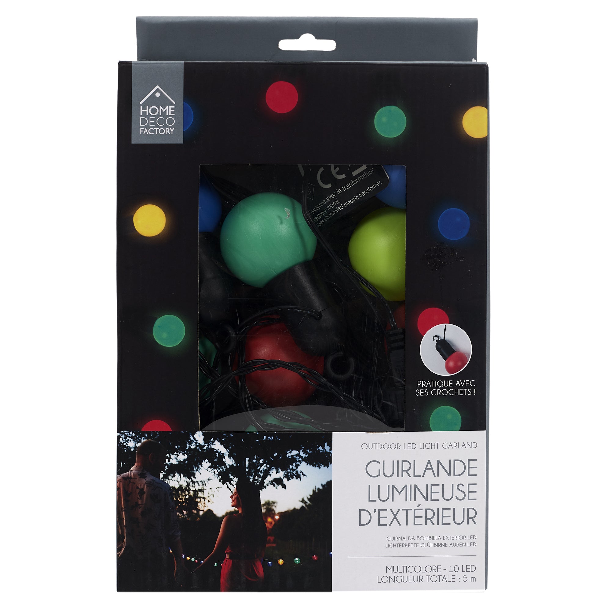 GUIRLANDE AMPOULES MULTICOLORES EXTERIEUR 10LED