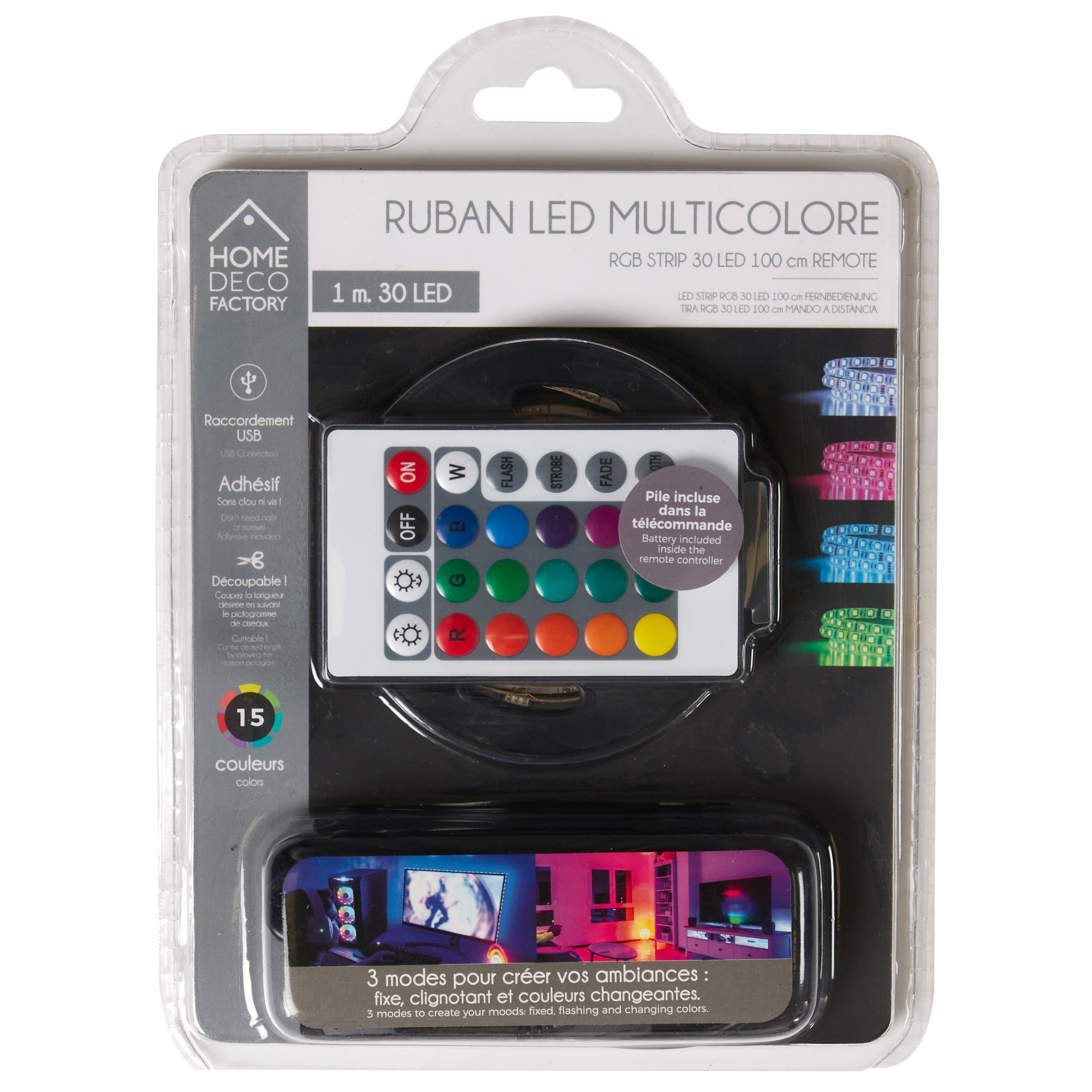 RUBAN RGB 30 LED 1M TELECOMMANDE
