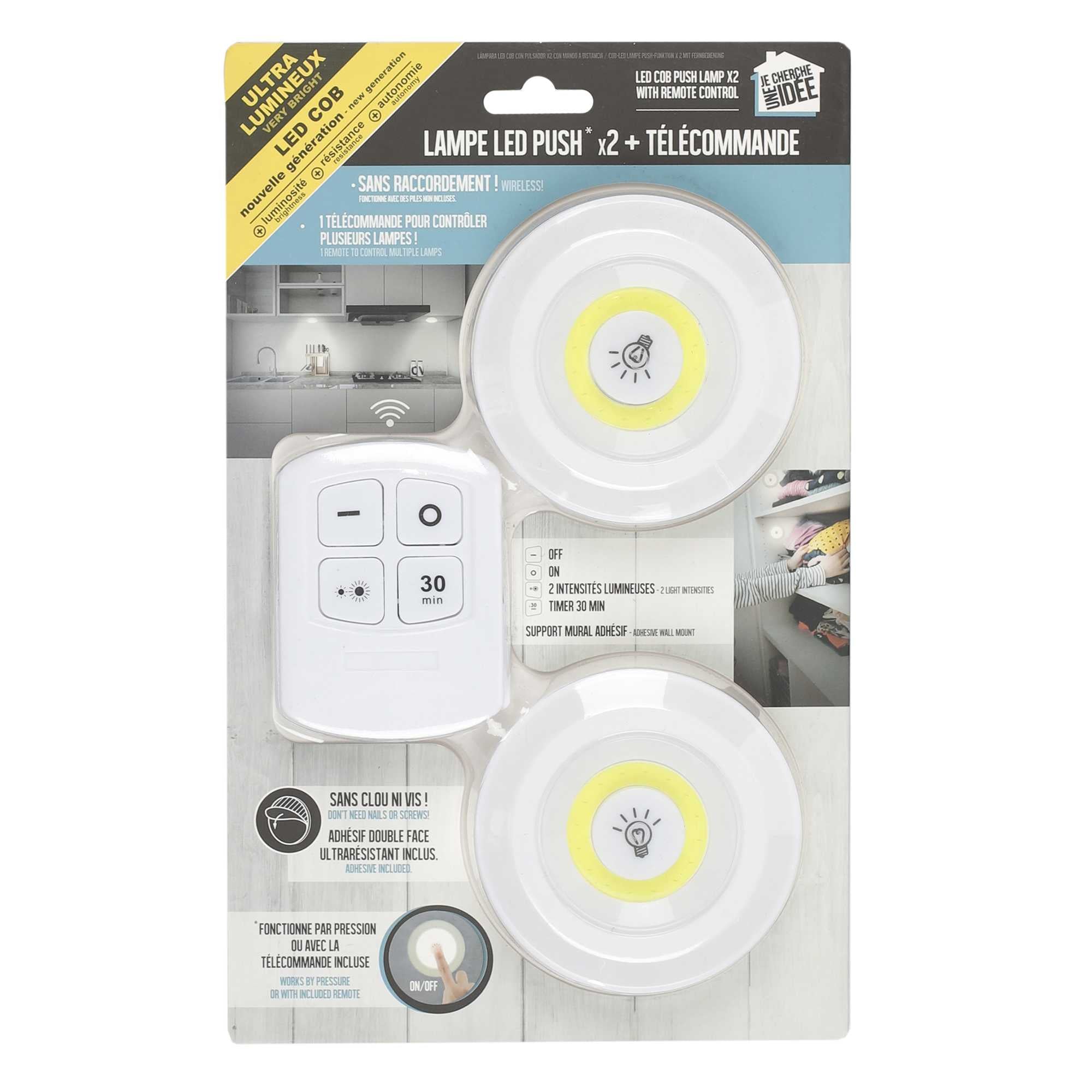 LAMPE LED COB A PRESSION X2 AVEC TELECOMMANDE