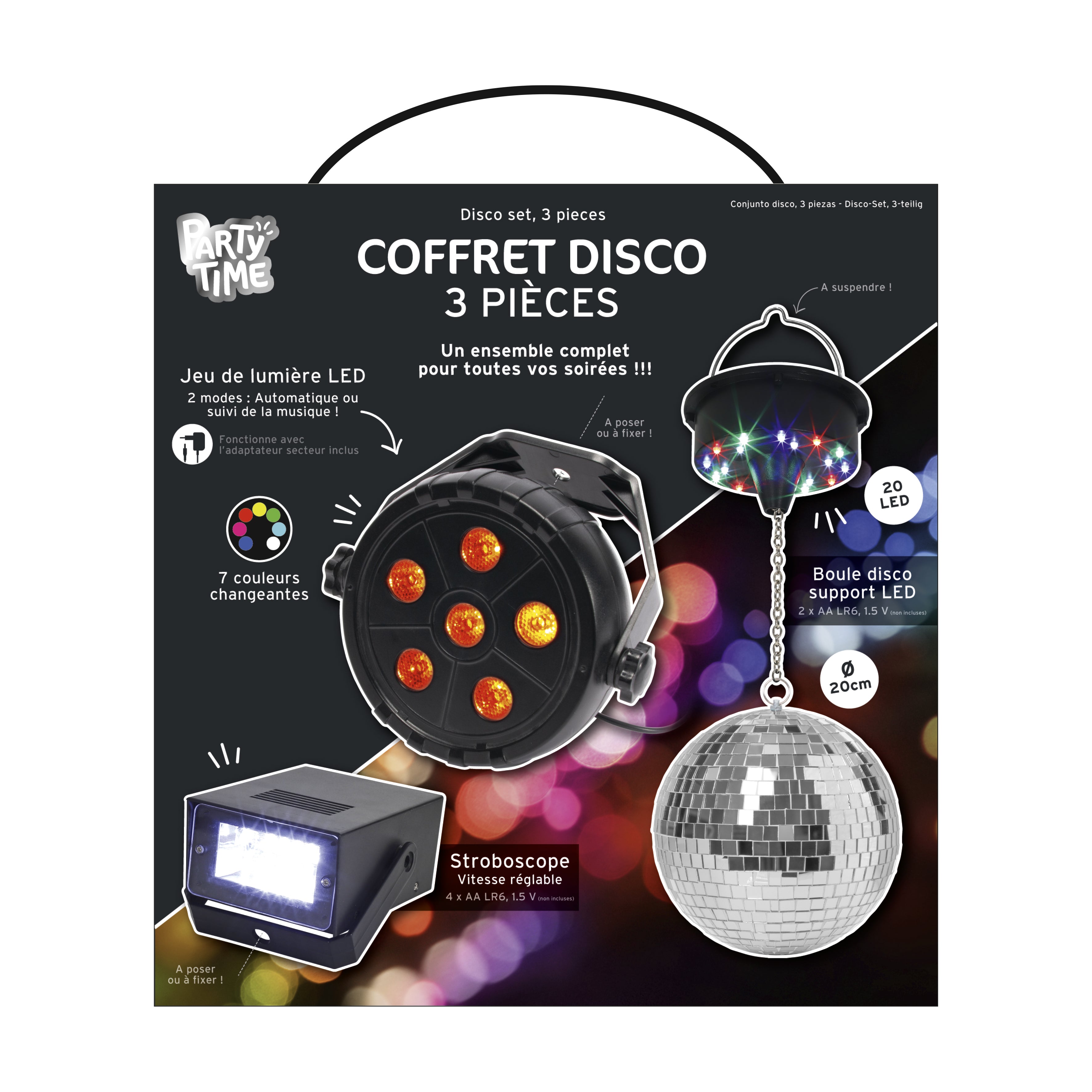 COFFRET DISCO BOULE A FACETTES 3 ACCESSOIRES