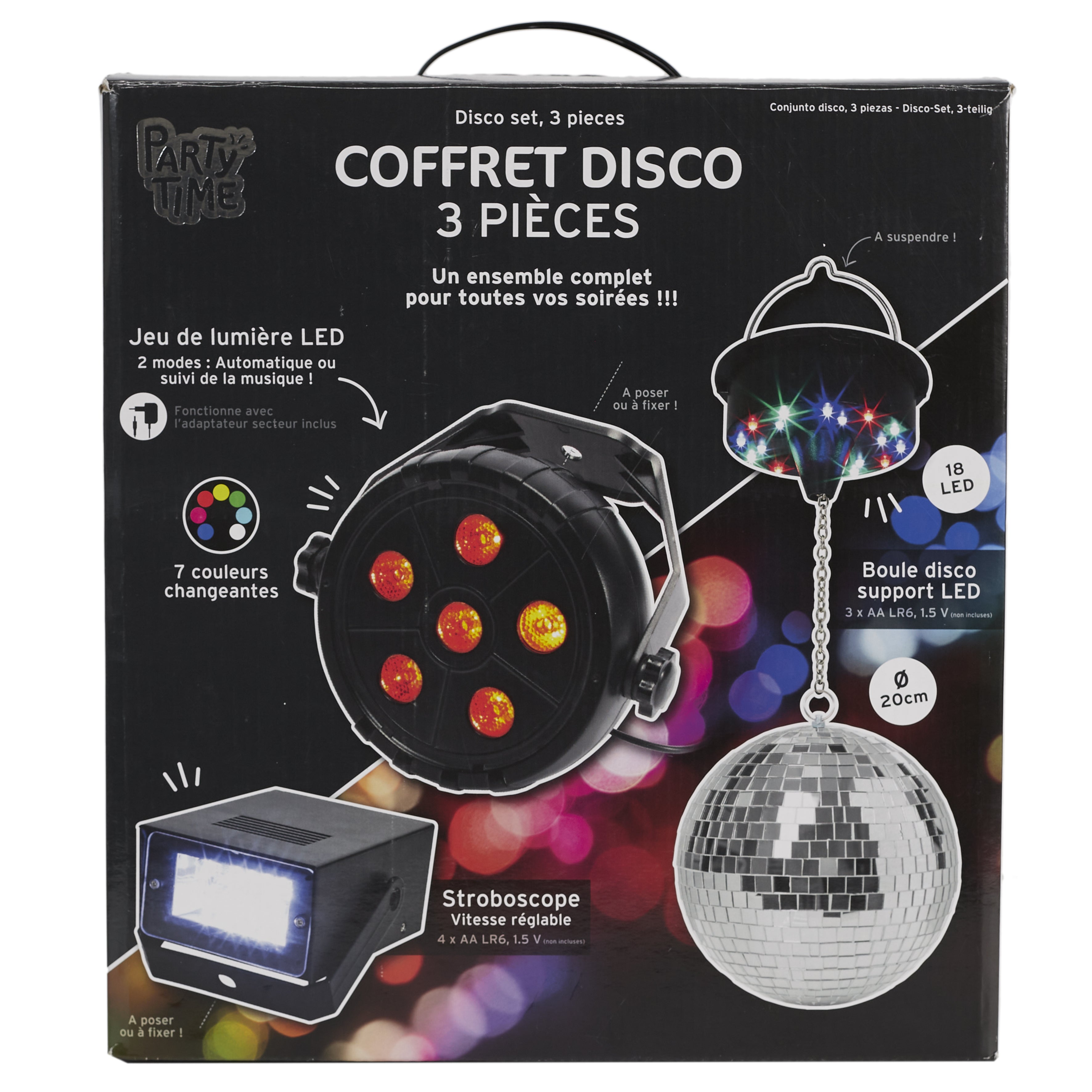 COFFRET DISCO BOULE A FACETTES 3 ACCESSOIRES