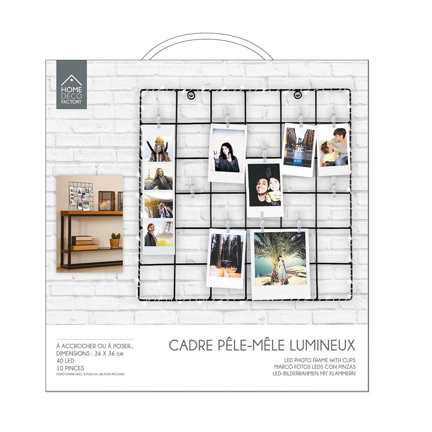 CADRE PHOTO LED AVEC PINCES