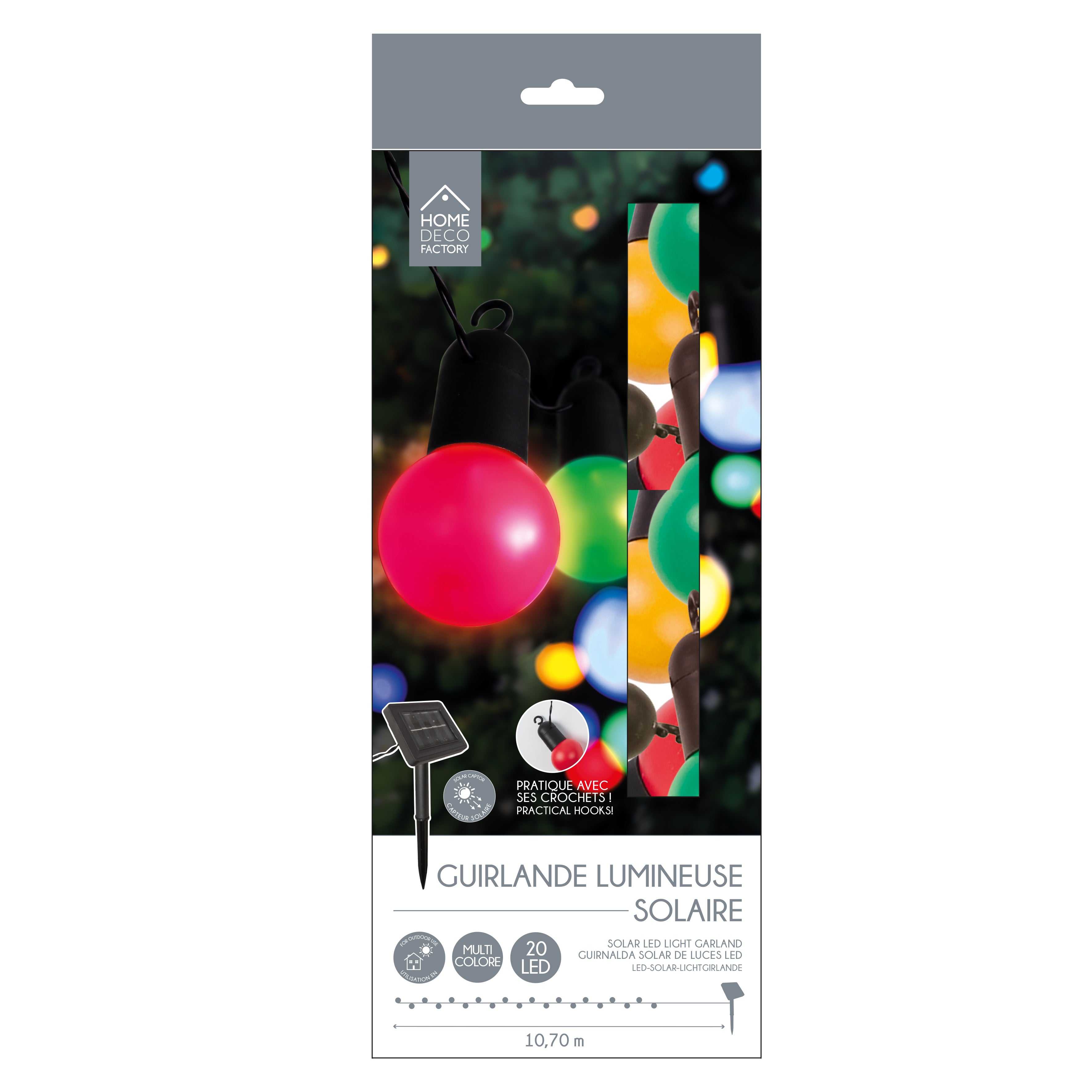 GUIRLANDE SOLAIRE AMPOULES 4 COULEURS 20 LEDS