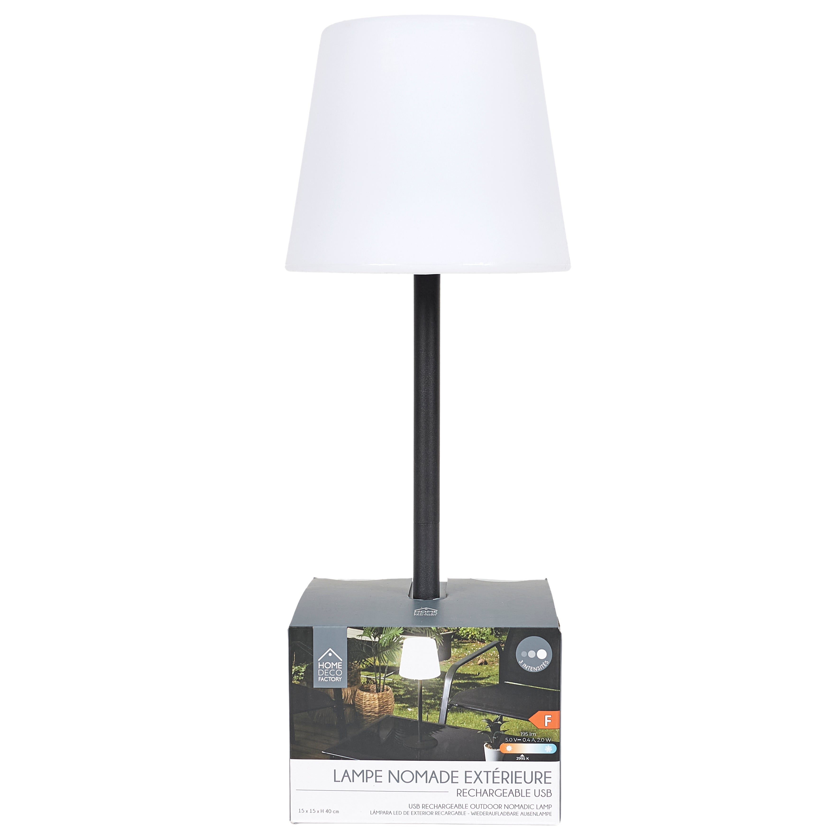 LAMPE INT EXT RECHARGEABLE USB IP65 H40CM NOIR