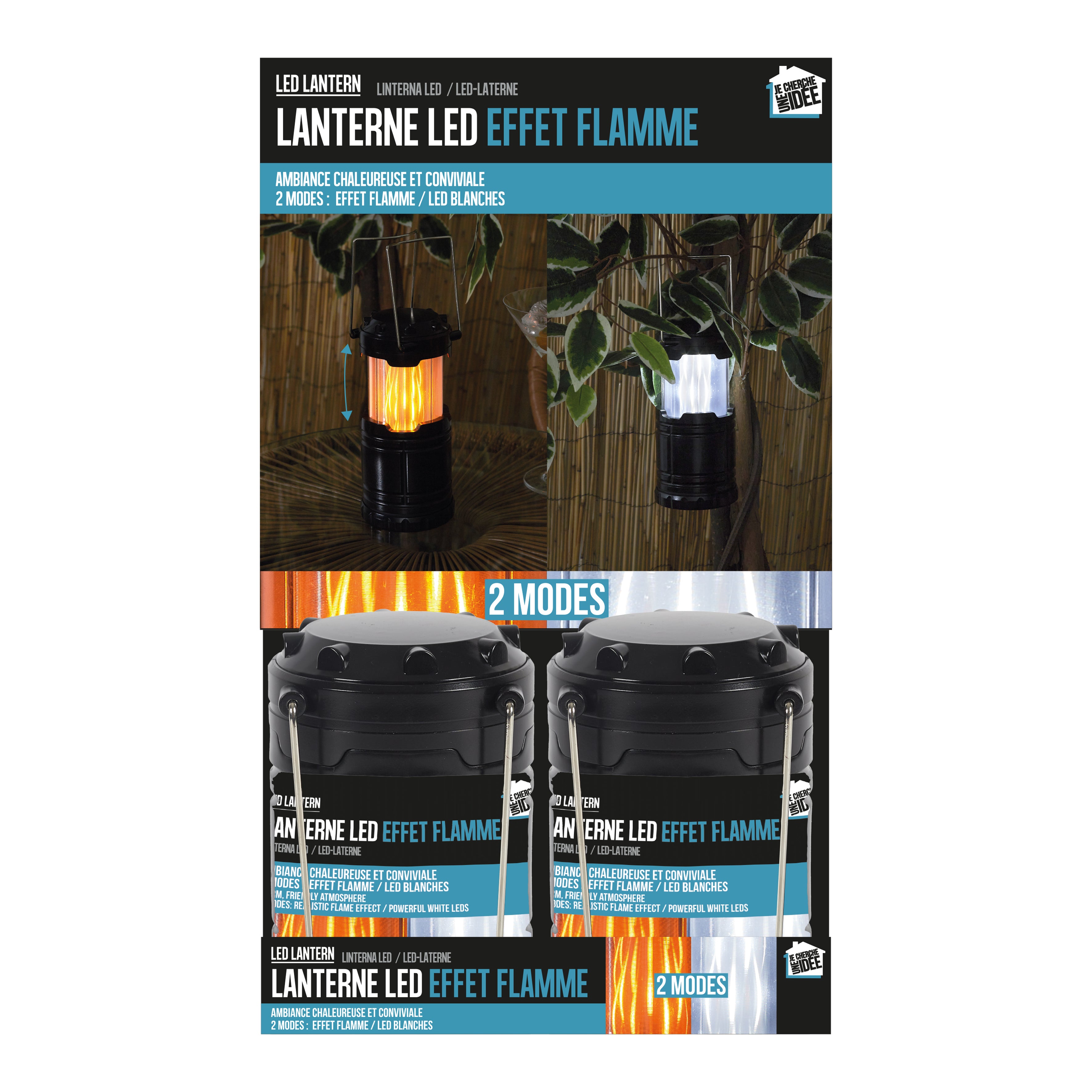 LUMINAIRE CAMPING EFFET FLAMME ET LED BLANCHE