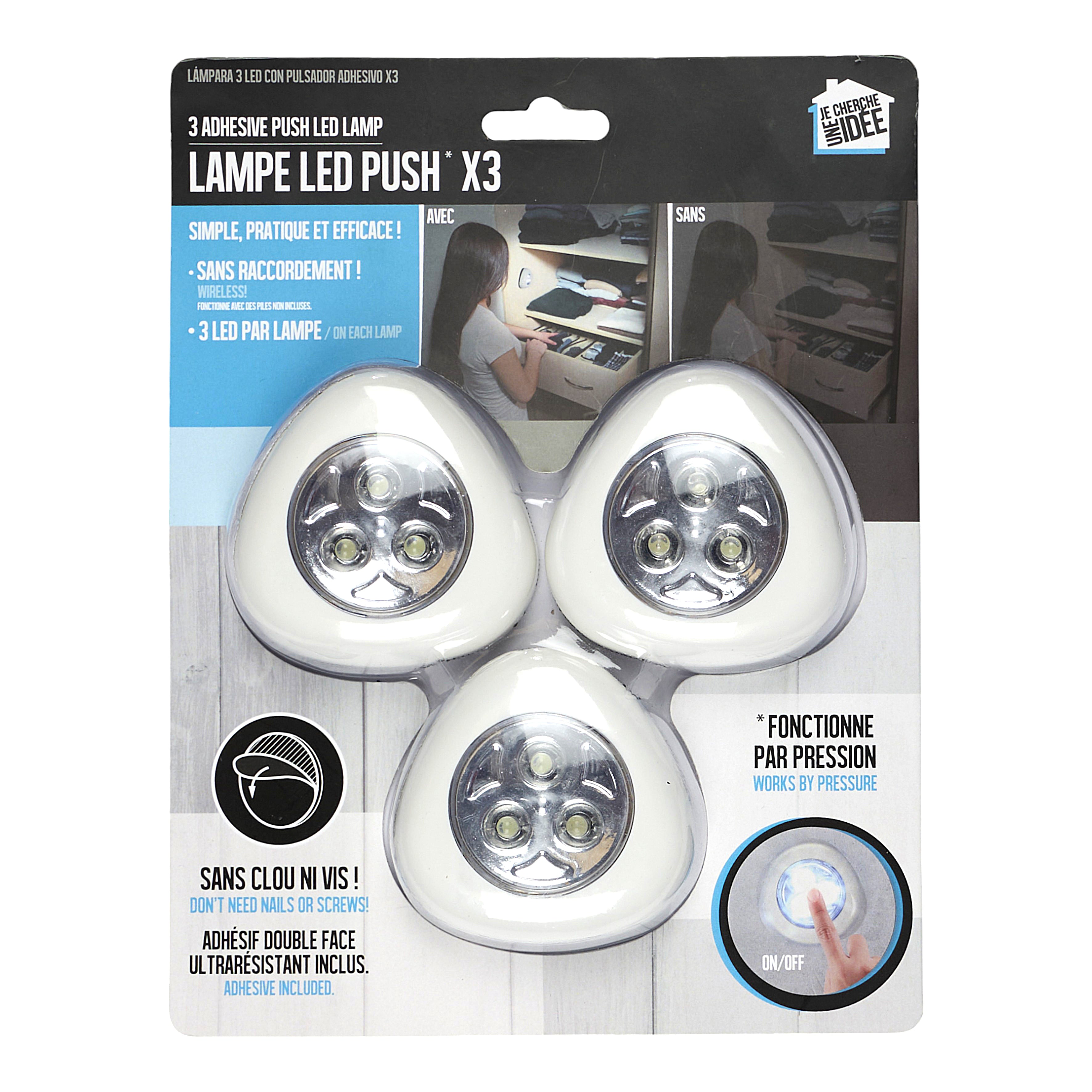 LAMPE 3 LEDS PRESSION ADHESIVE X3