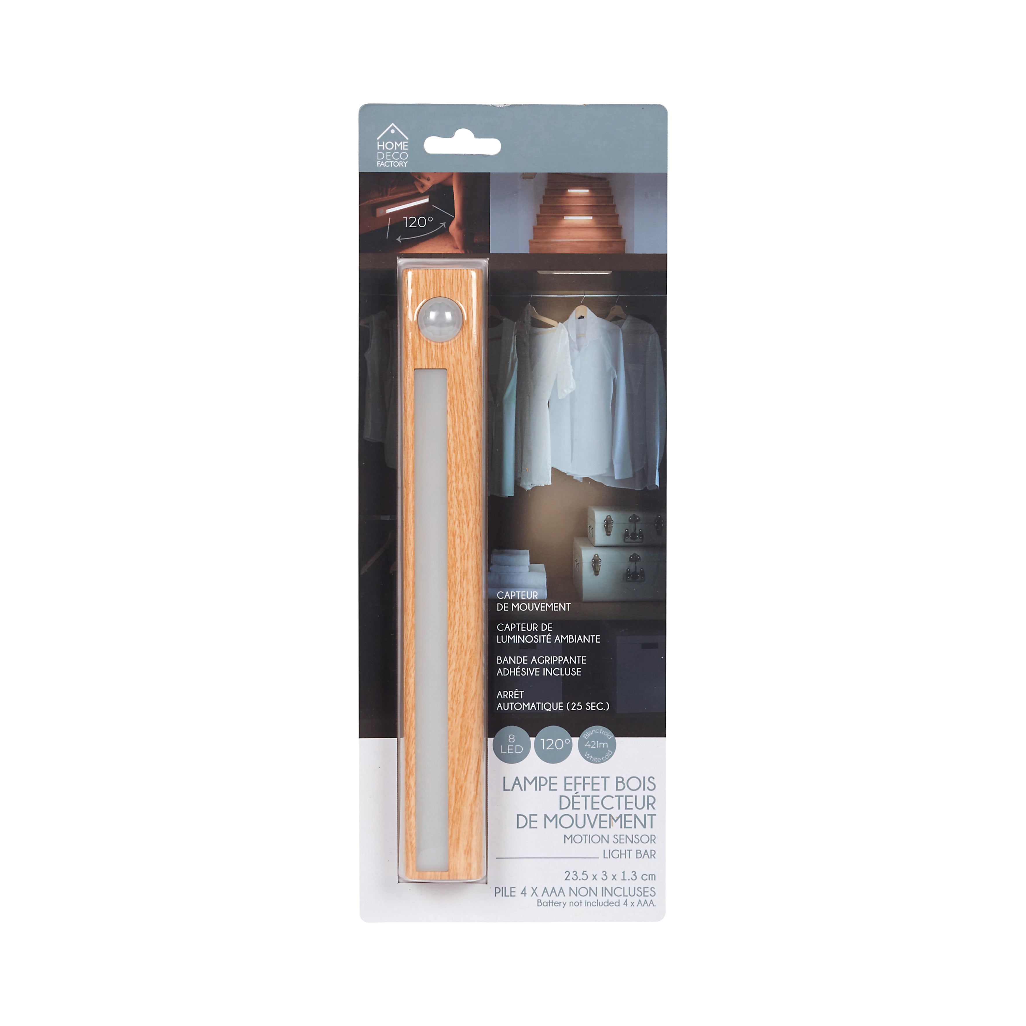 LAMPE EFFET BOIS DETECTEUR MOUVEMENT A PILES