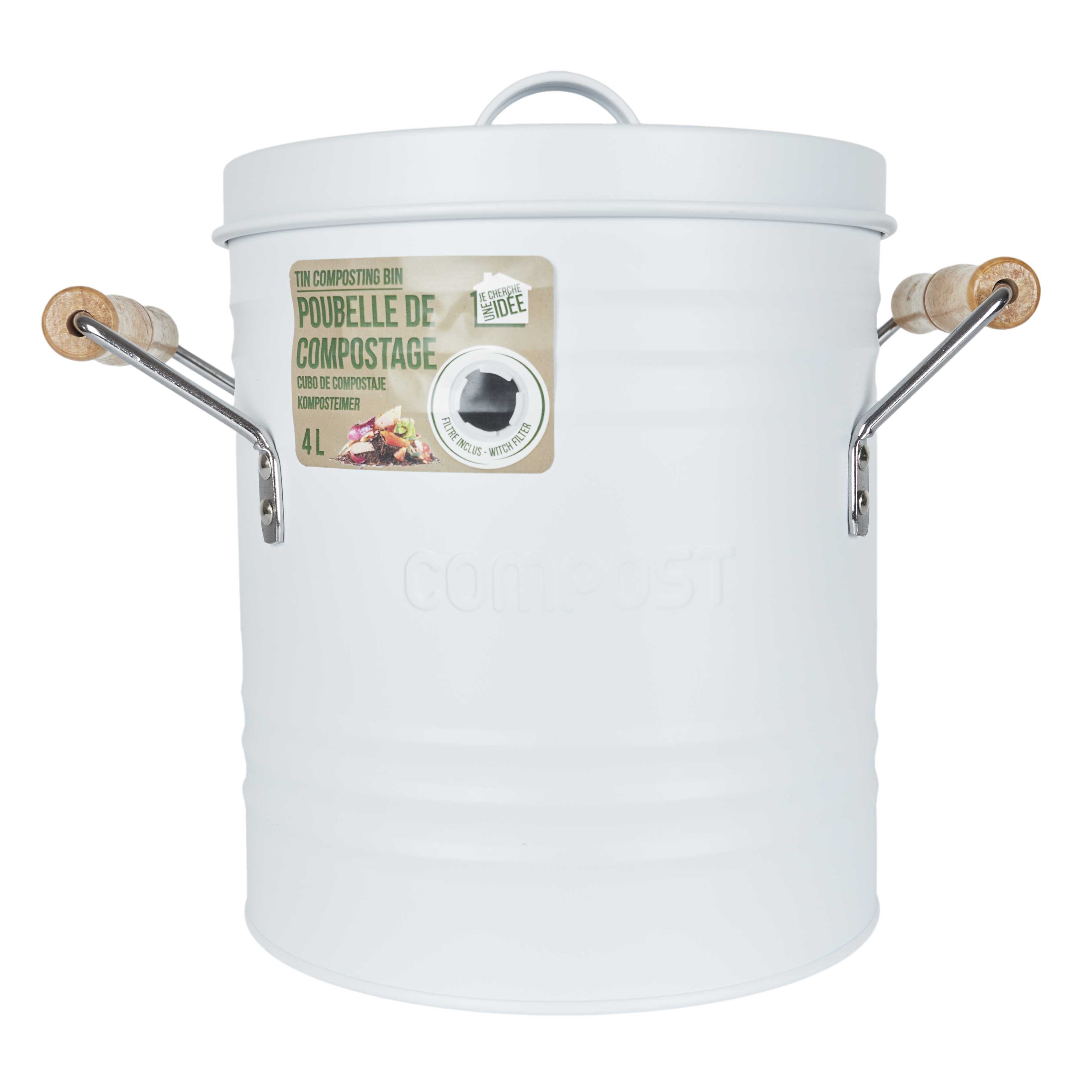 POUBELLE A COMPOST METAL COUVERCLE ET POIGNEES
