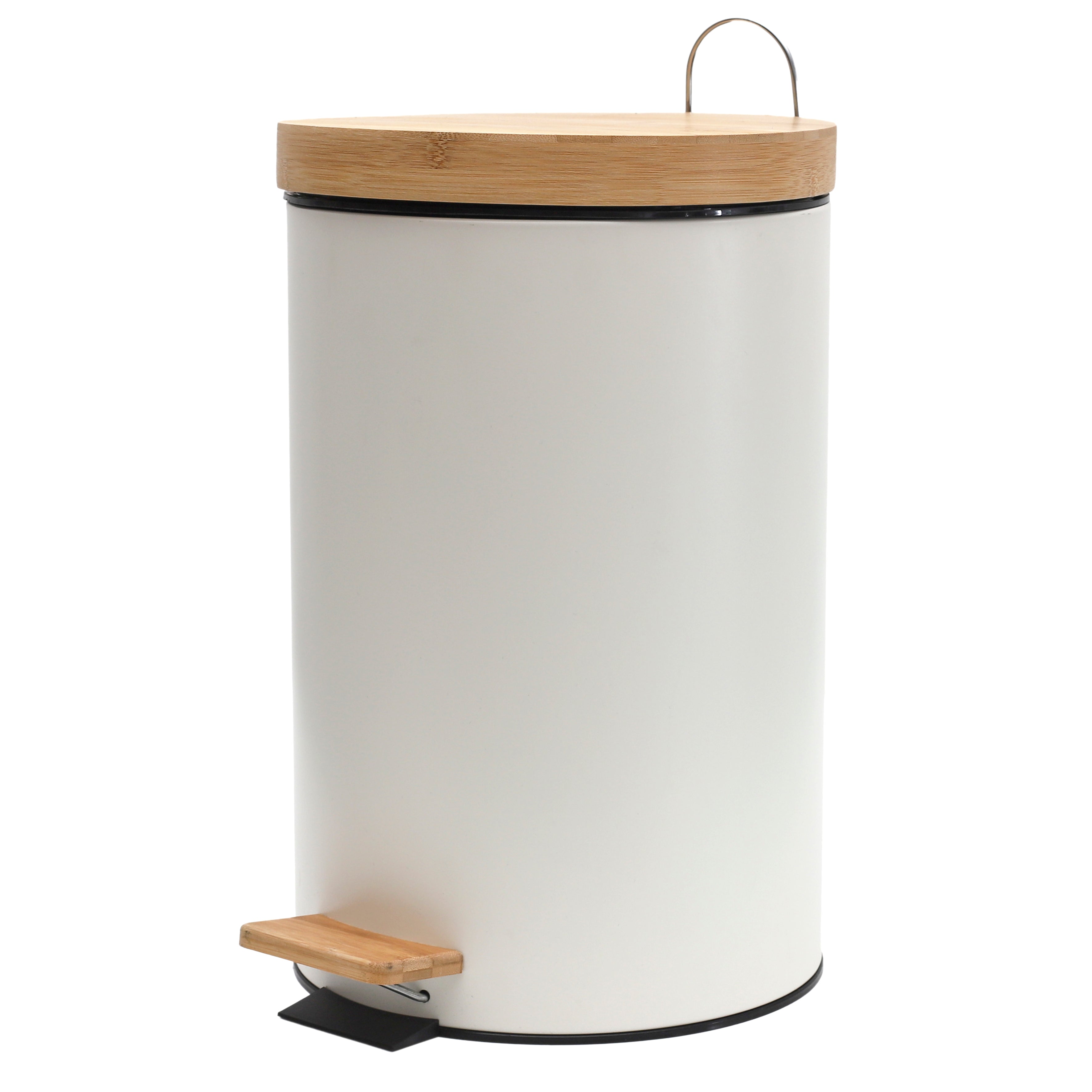 POUBELLE A PEDALE METAL ET BAMBOU BLANC X2
