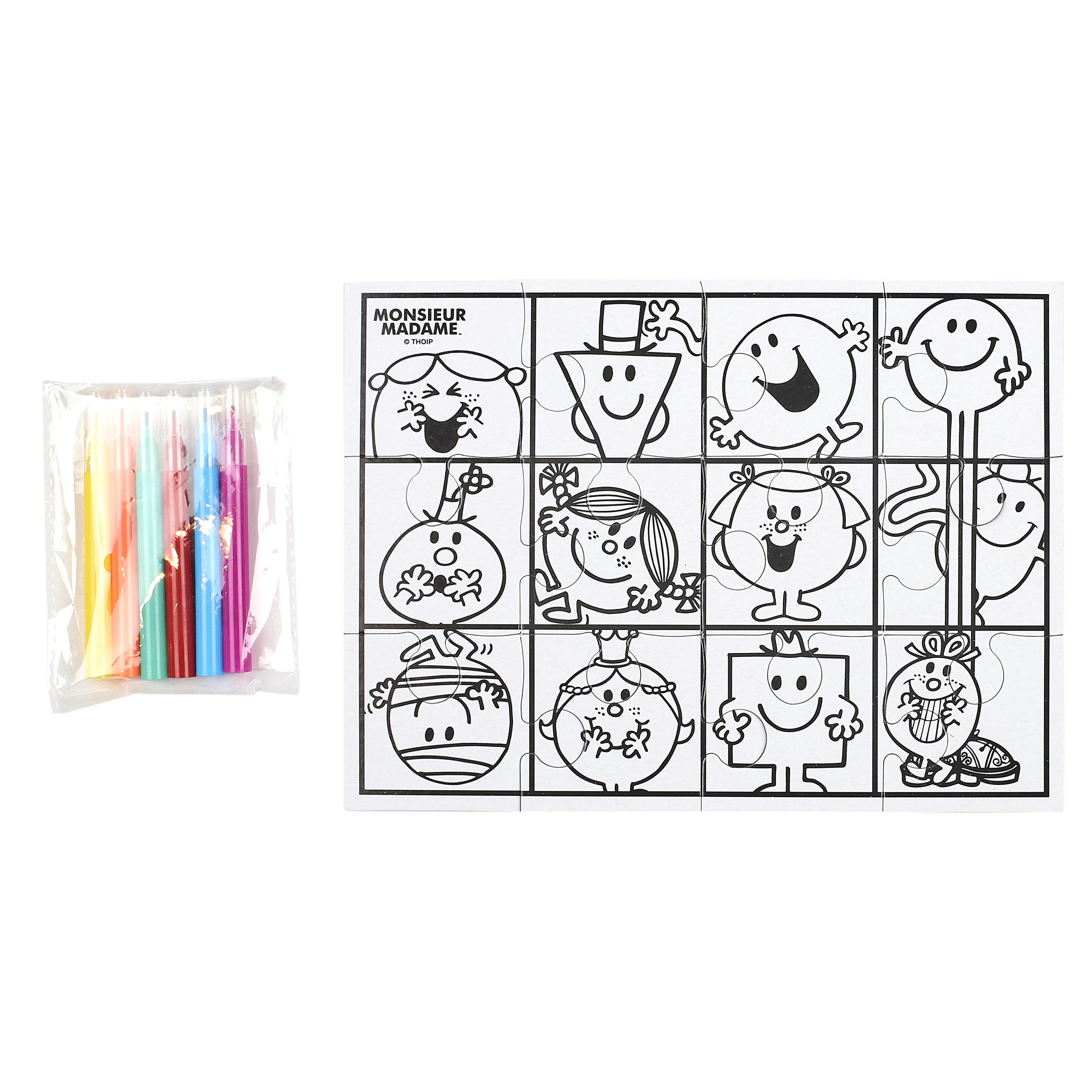PUZZLE A COLORIER X4 AVEC 6 FEUTRES MR MME