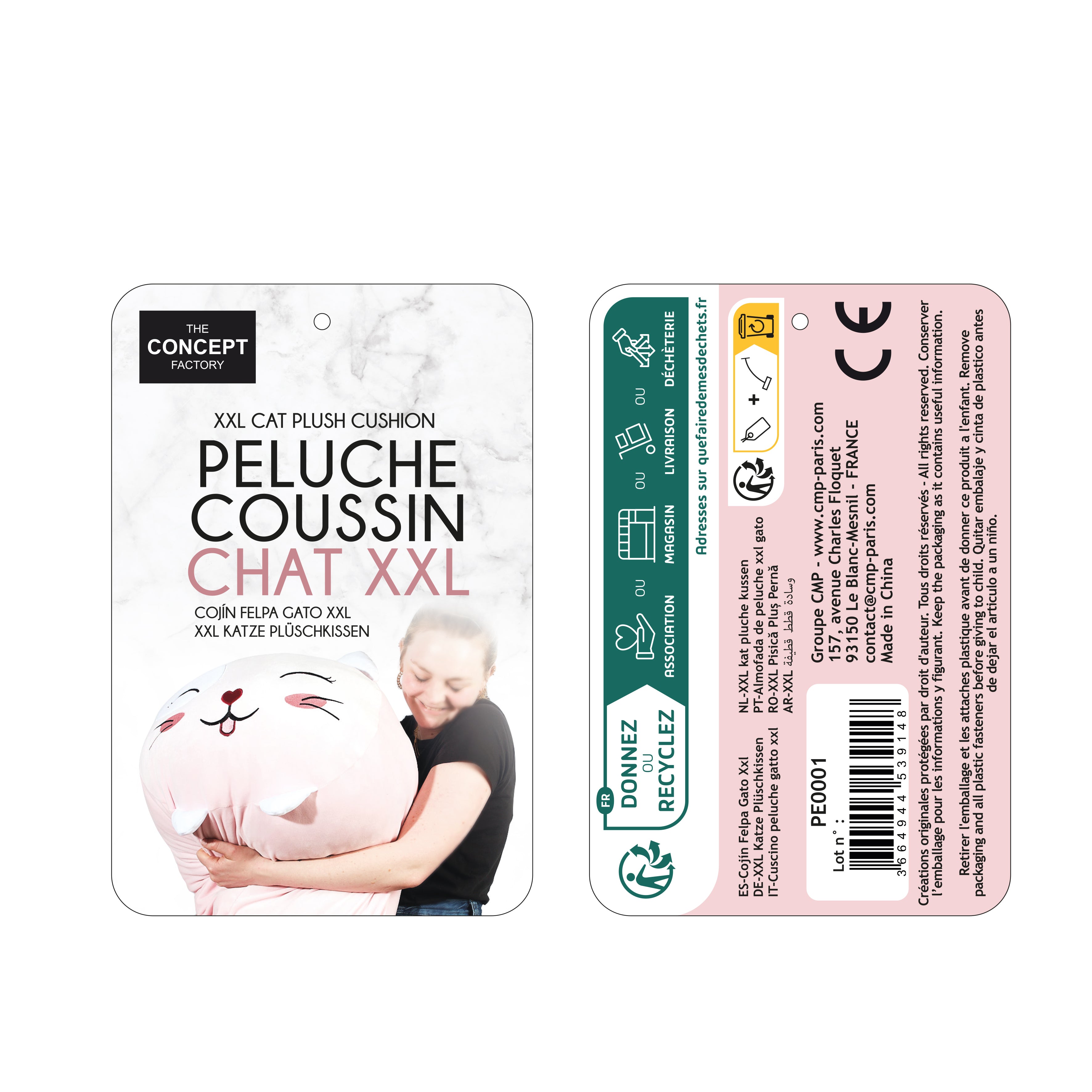 PELUCHE COUSSIN CHAT KAWAII XXL