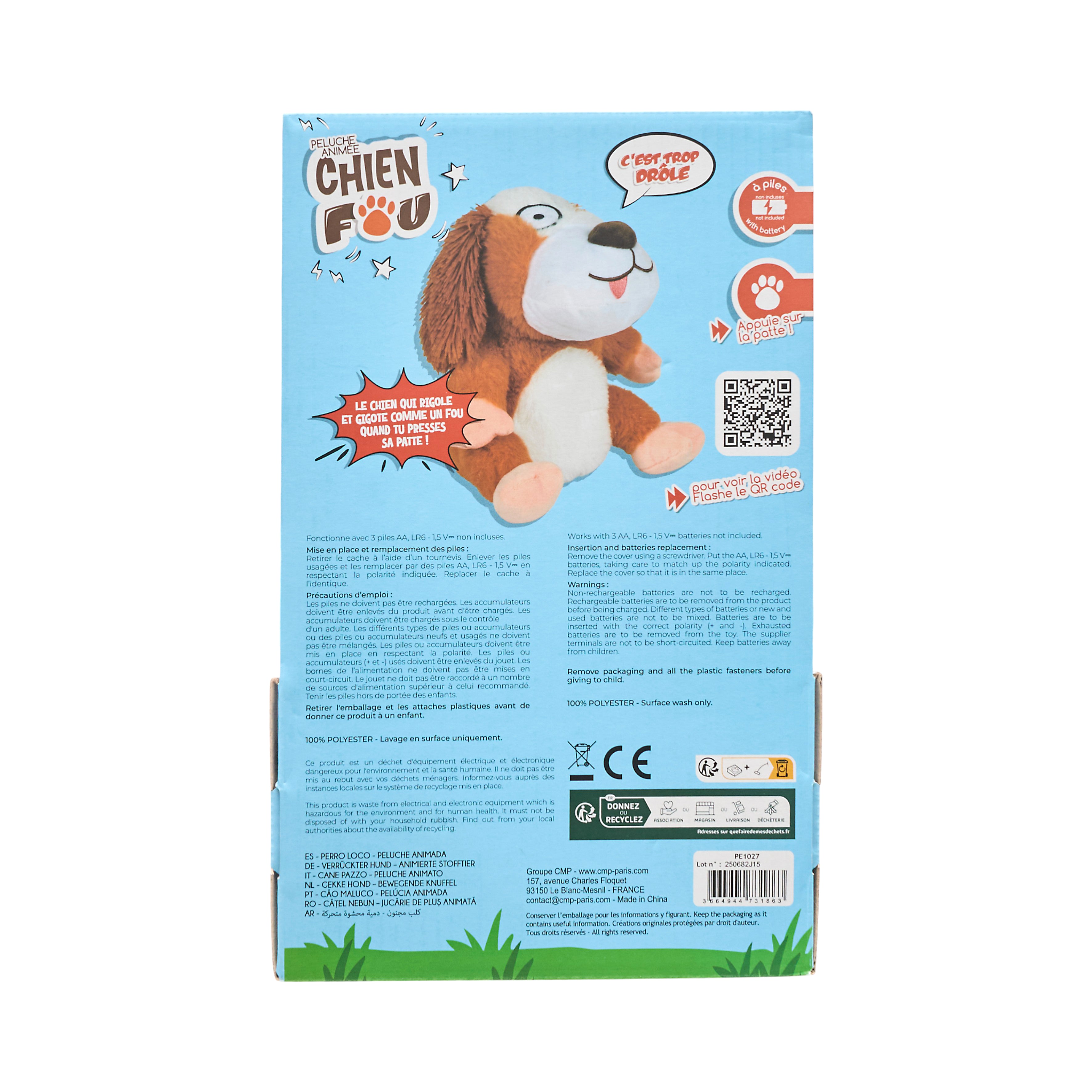 PELUCHE CHIEN FOU A PILES